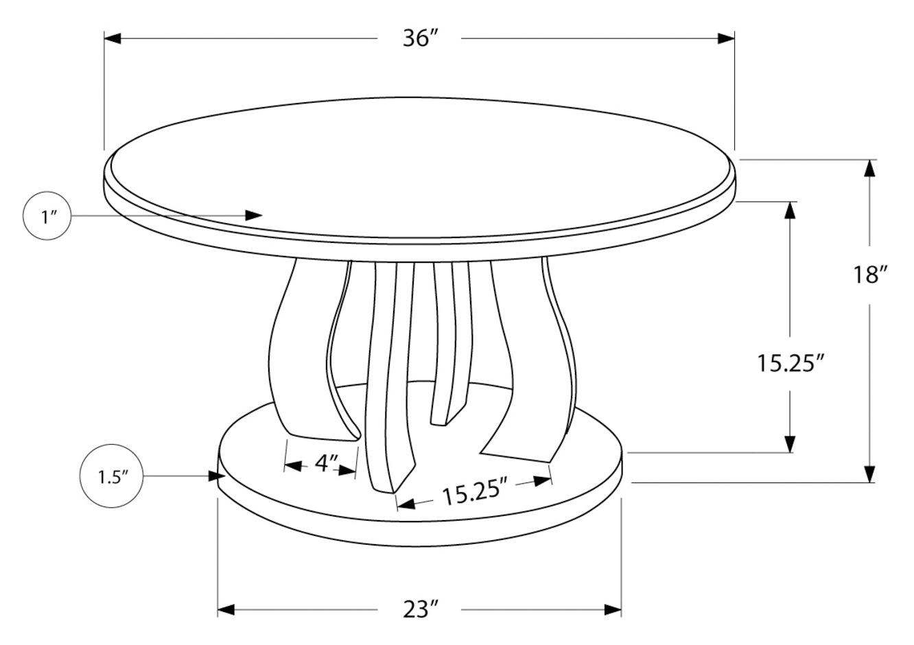 TABLE BASSE - 36"DIA / ARGENT BROSSE / MIROIR 