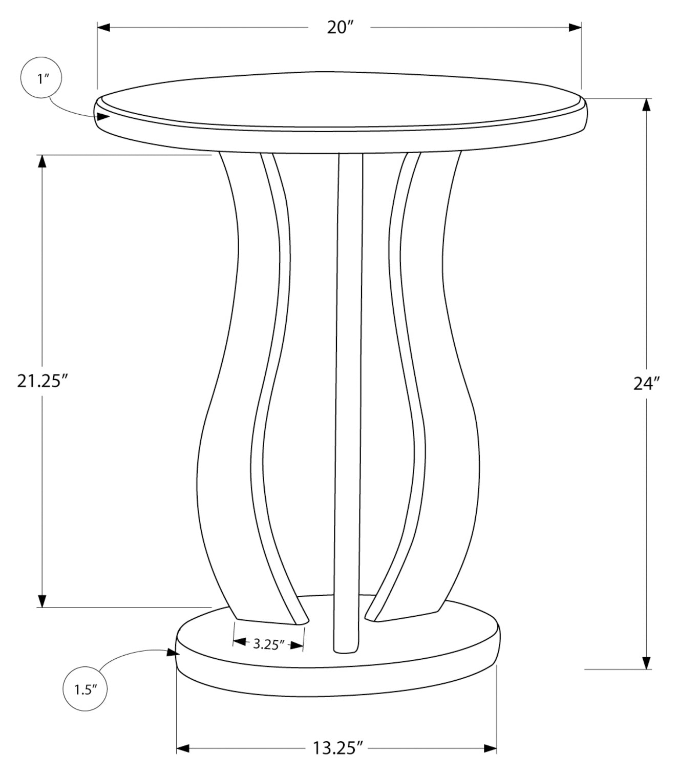 TABLE D'APPOINT - 20"DIA / ARGENT BROSSE / MIROIR 
