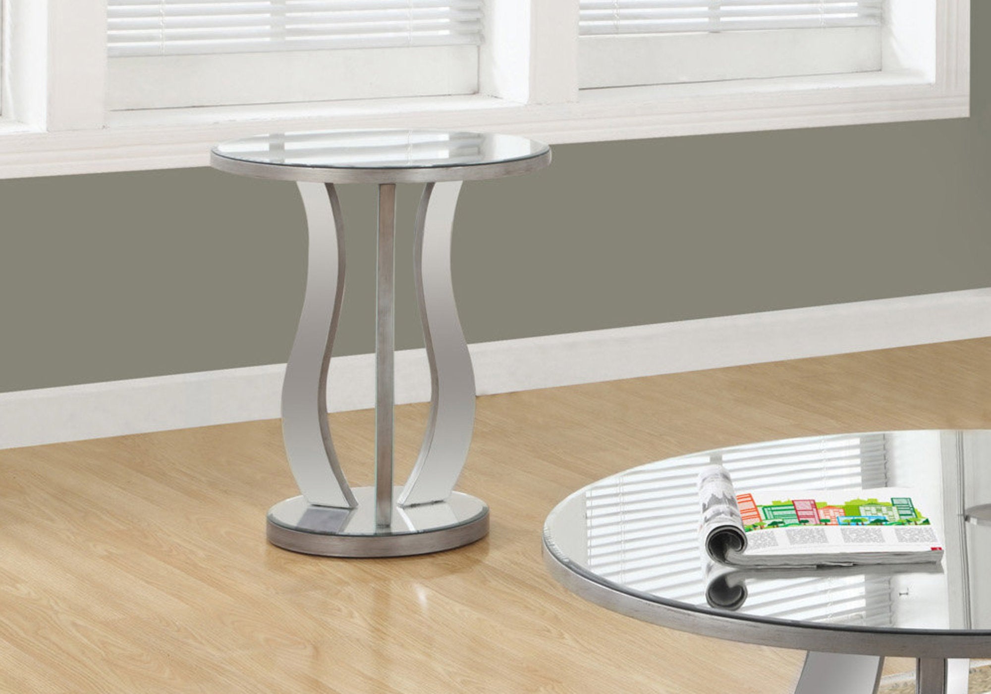 TABLE D'APPOINT - 20"DIA / ARGENT BROSSE / MIROIR 