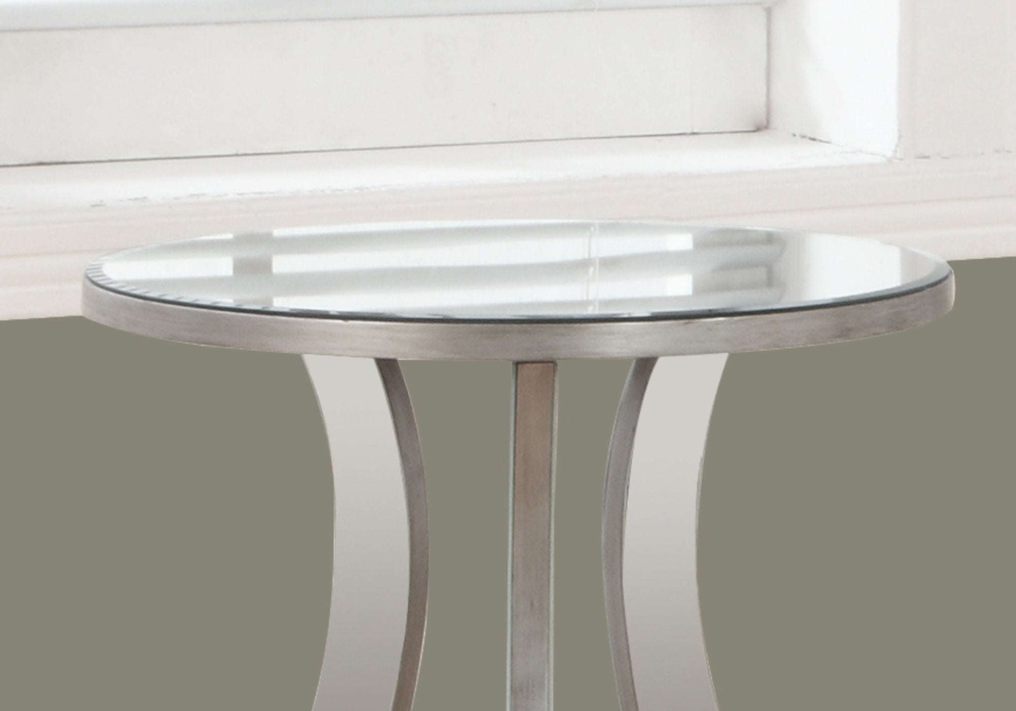 TABLE D'APPOINT - 20"DIA / ARGENT BROSSE / MIROIR 