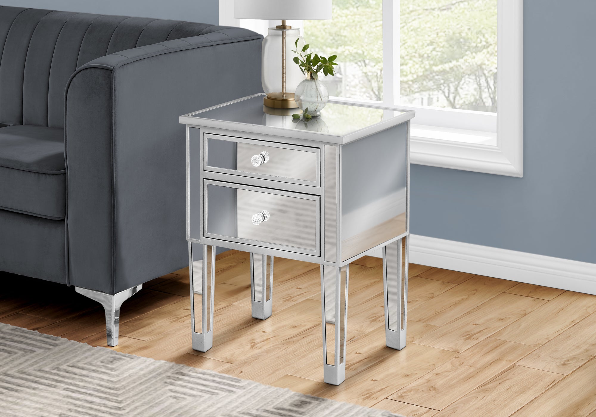 TABLE D'APPOINT - 25"H / MIROIR / ARGENT AVEC RANGEMENT 