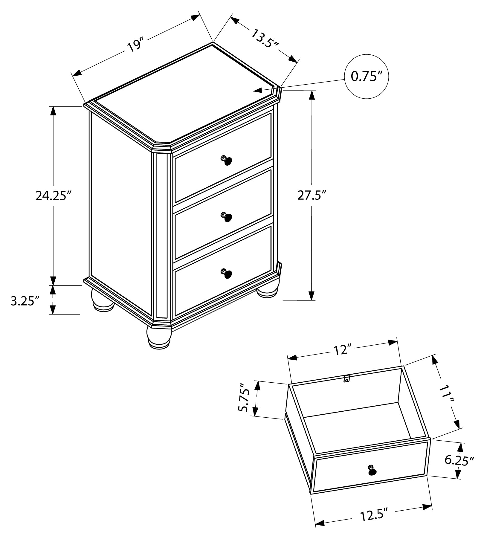 TABLE D'APPOINT - 28"H / MIROIR / ARGENT AVEC RANGEMENT 