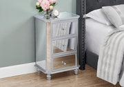 TABLE D'APPOINT - 28"H / MIROIR / ARGENT AVEC RANGEMENT 