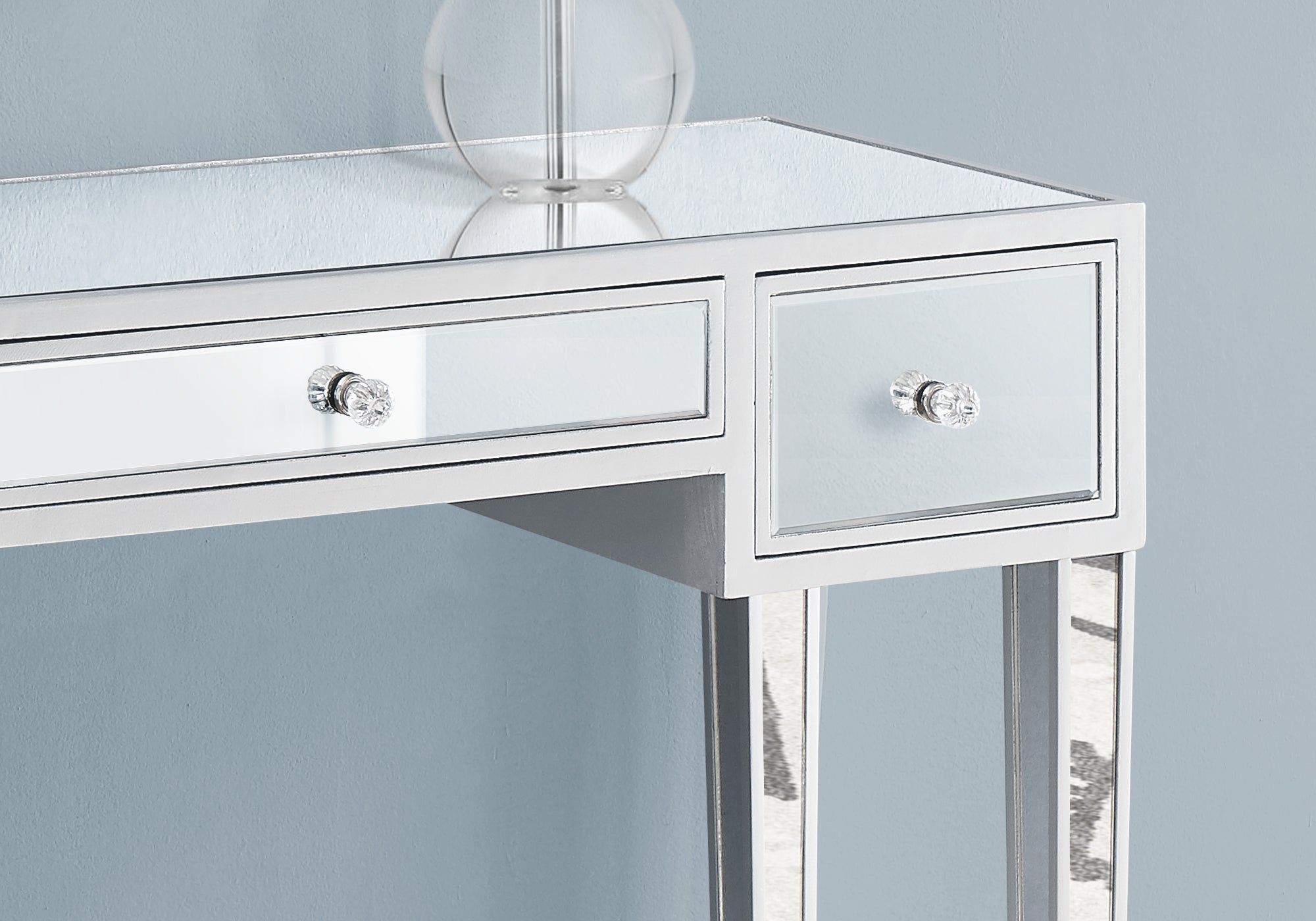 TABLE D'APPOINT - 42"L / MIROIR / ARGENT AVEC RANGEMENT 