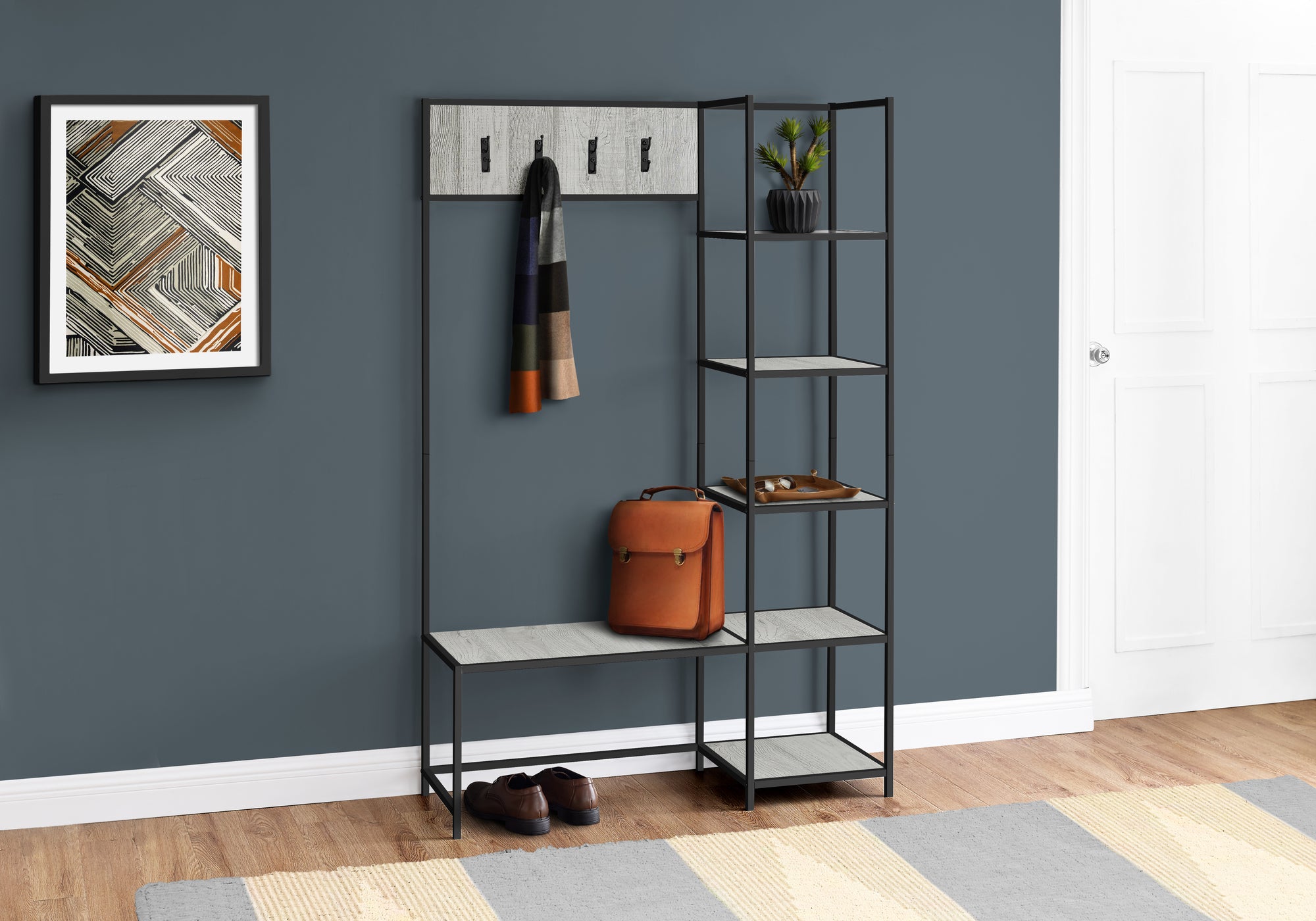 BANC - 72"H / ENTRÉE DE COULOIR GRIS / METAL NOIR