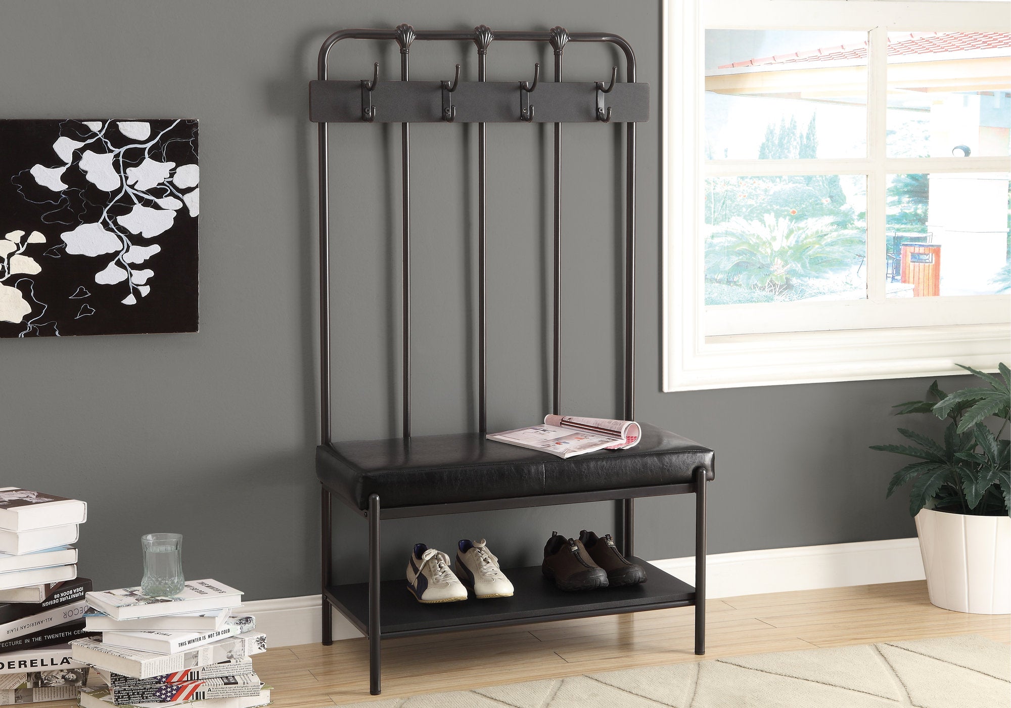BANC - 60"H / ENTRÉE D'ENTRÉE EN MÉTAL GRIS ANTHRACITE