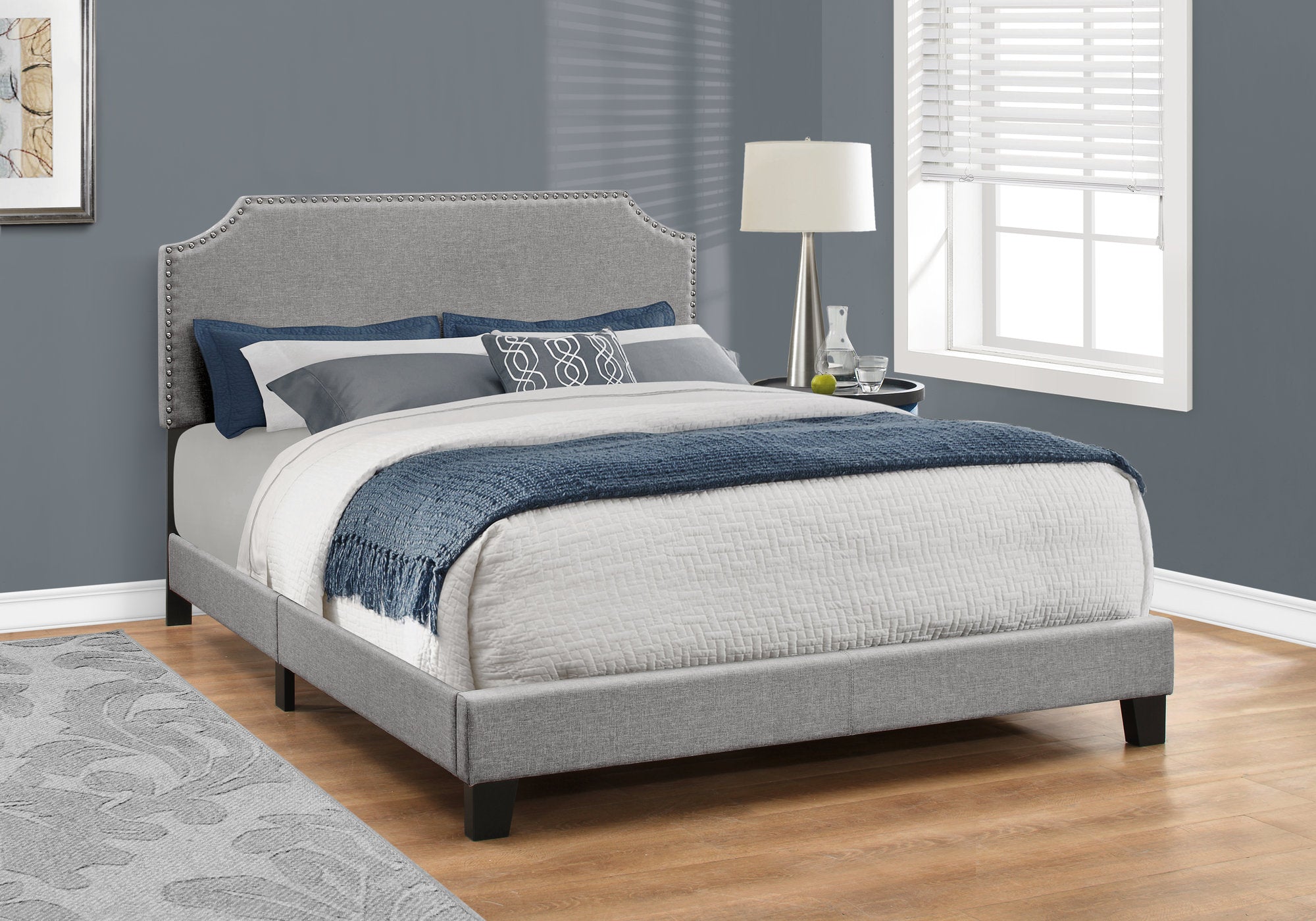 LIT - GRAND LIT / LIN GRIS AVEC BORDURE CHROME 