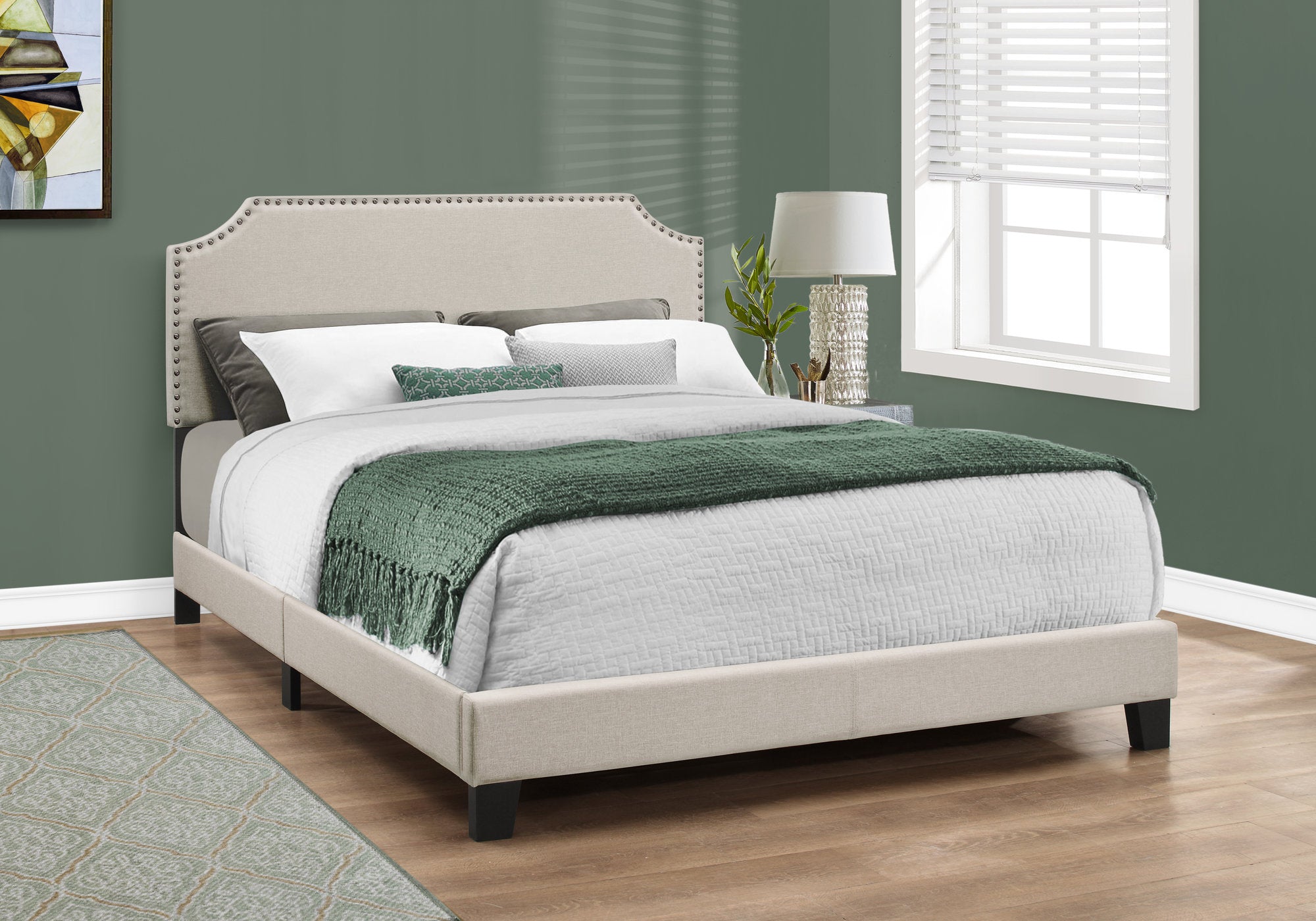LIT - TAILLE QUEEN / LIN BEIGE AVEC BORDURE EN LAITON ANTIQUE 
