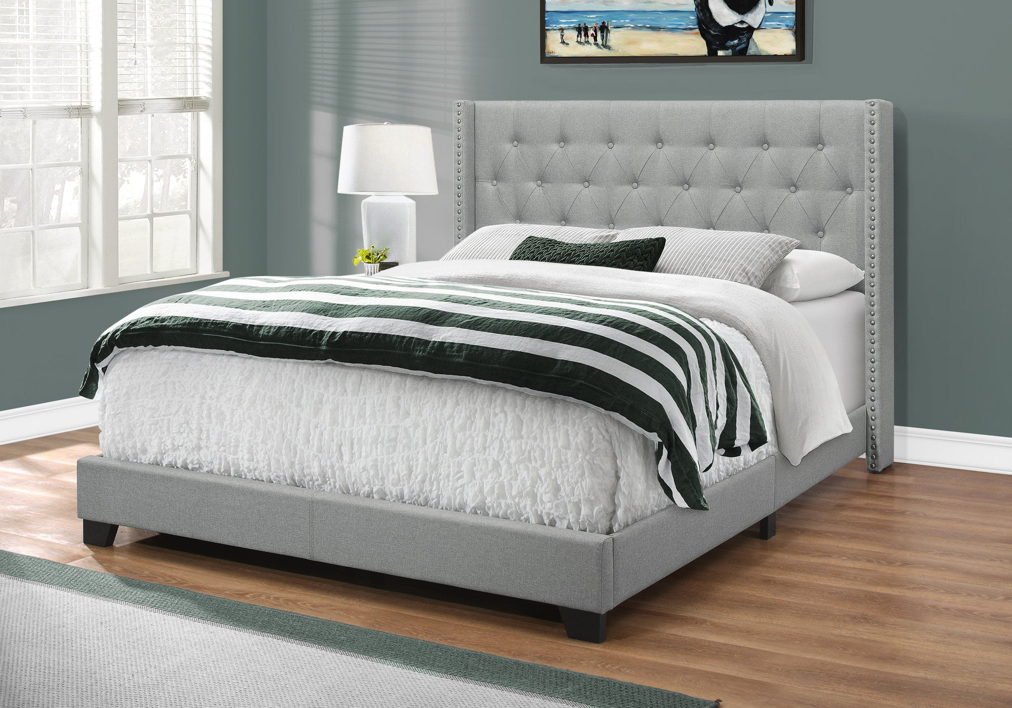 LIT - GRAND LIT / LIN GRIS AVEC BORDURE CHROME 