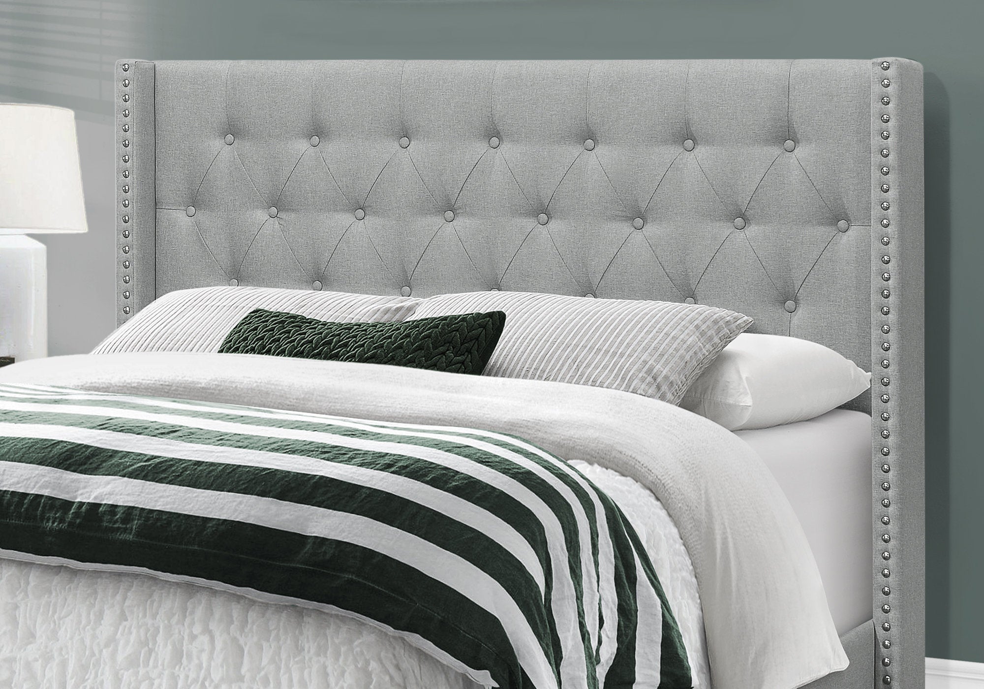 LIT - GRAND LIT / LIN GRIS AVEC BORDURE CHROME 