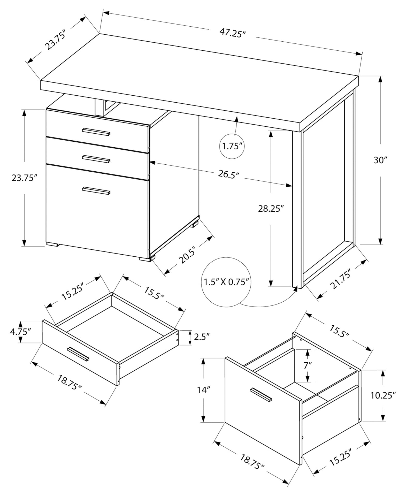 BUREAU D'ORDINATEUR - 48"L / ESPRESSO ORIENTATION GAUCHE OU DROITE 