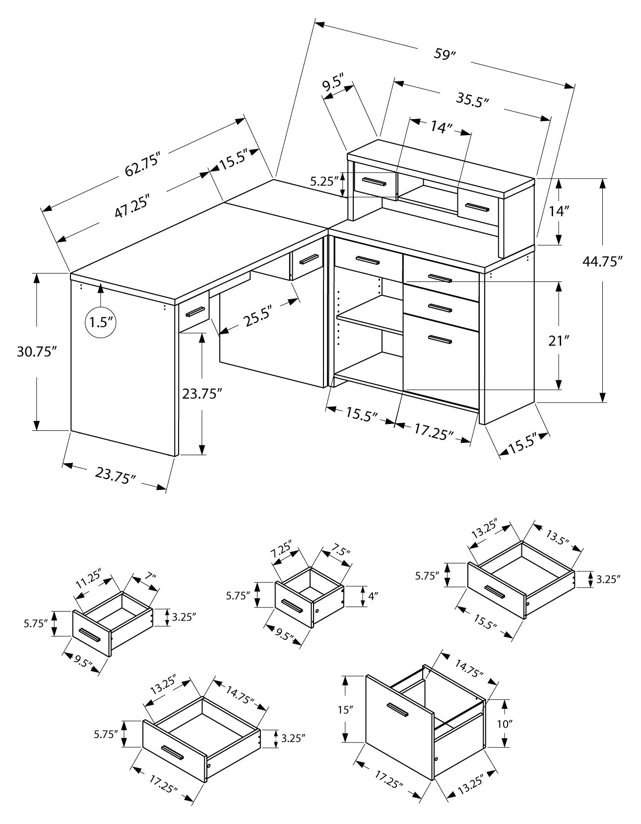 BUREAU D'ORDINATEUR - COIN GAUCHE OU DROIT BLANC 