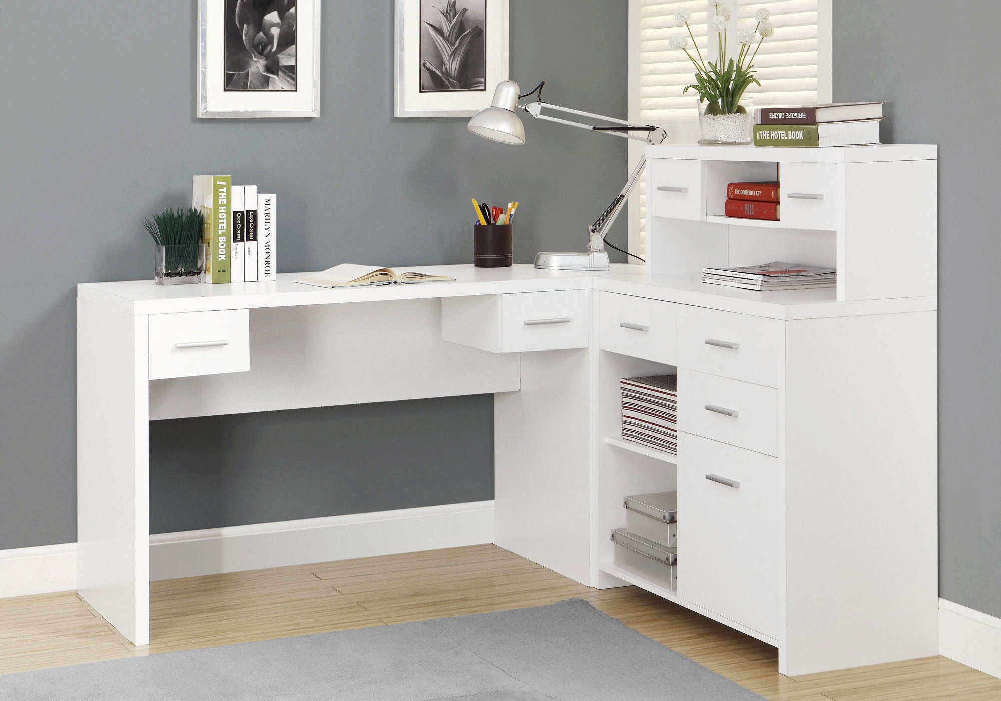 BUREAU D'ORDINATEUR - COIN GAUCHE OU DROIT BLANC 