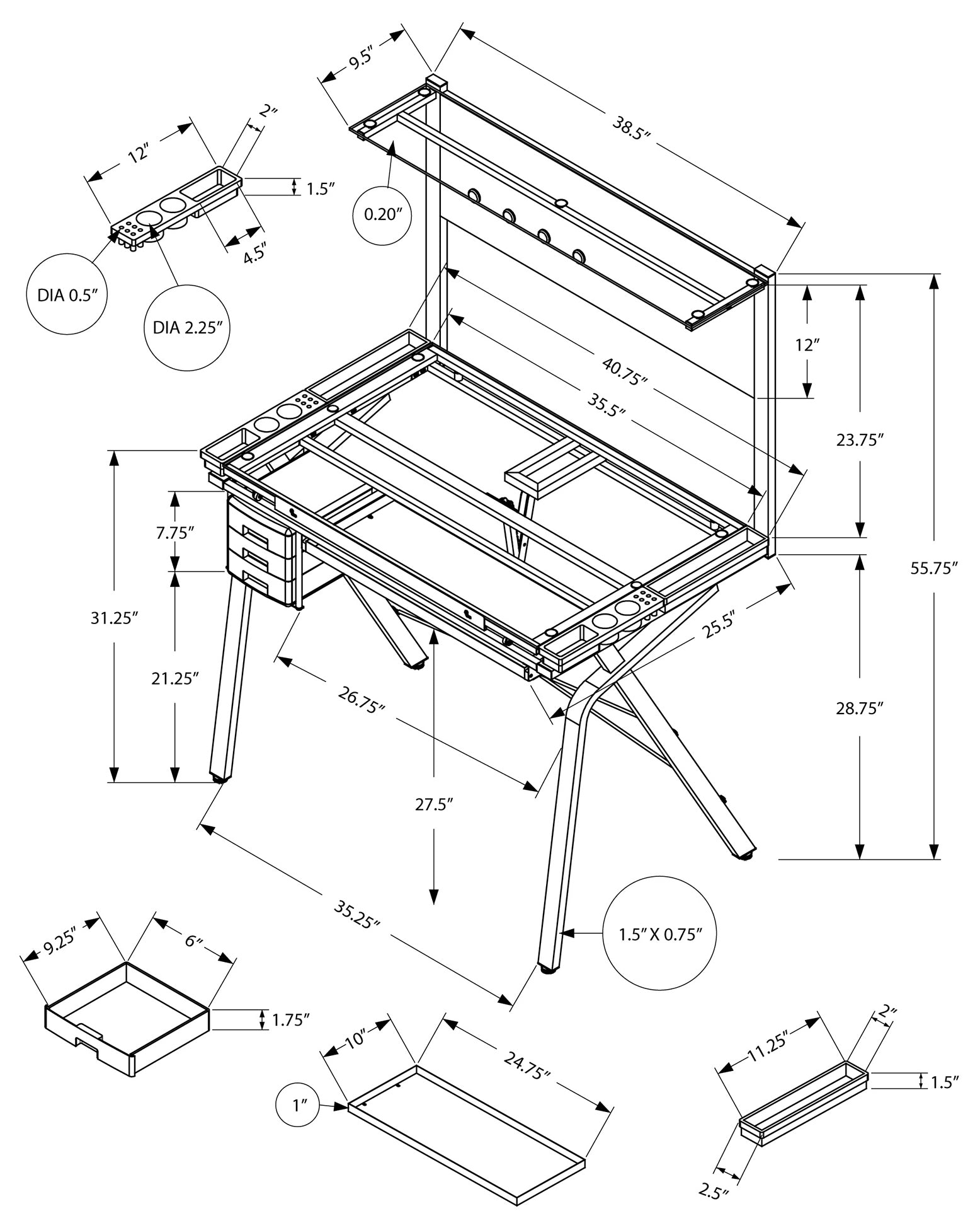 TABLE A DESSIN - AJUSTABLE / METAL GRIS / VERRE TREMPE 