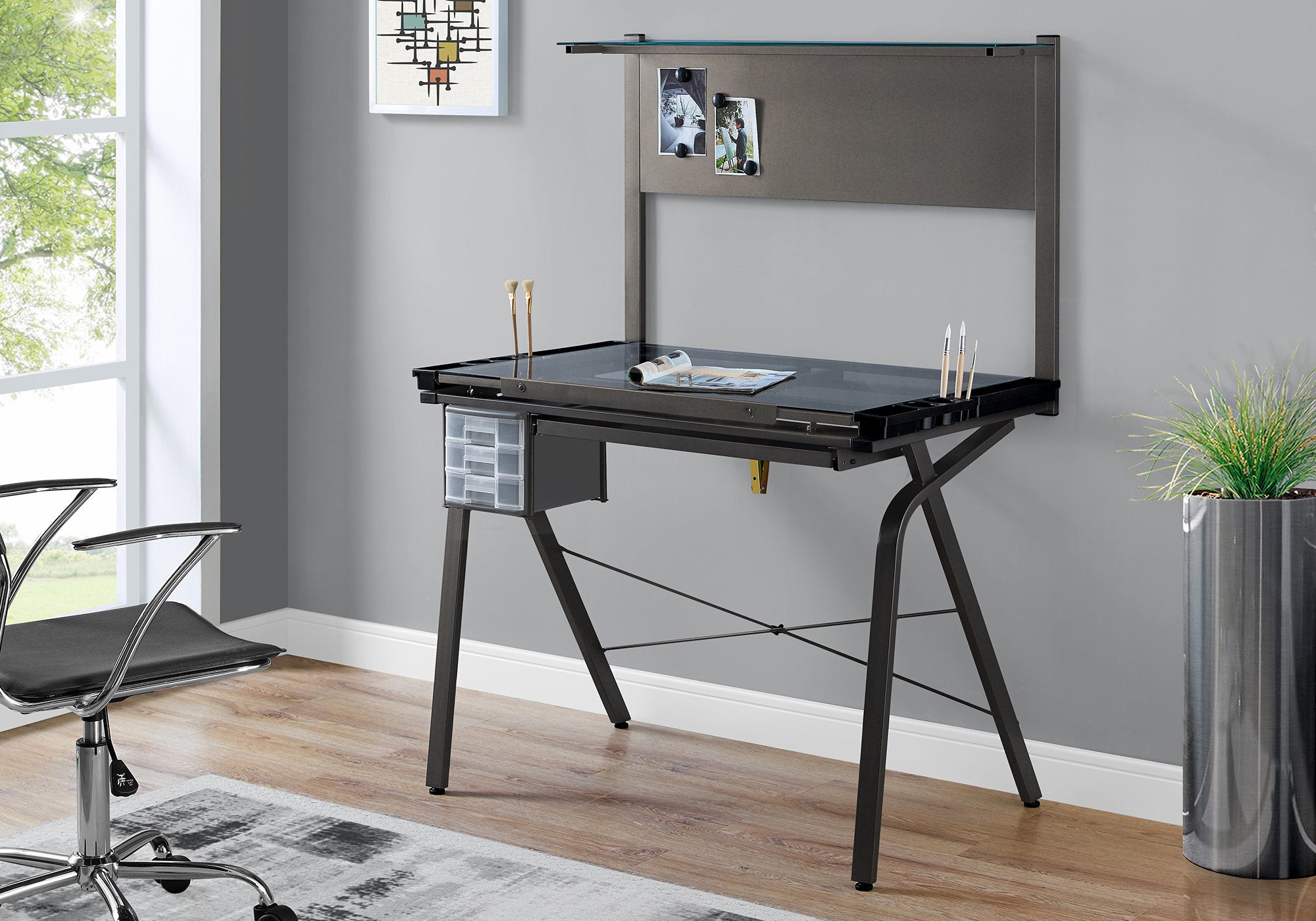 TABLE A DESSIN - AJUSTABLE / METAL GRIS / VERRE TREMPE 