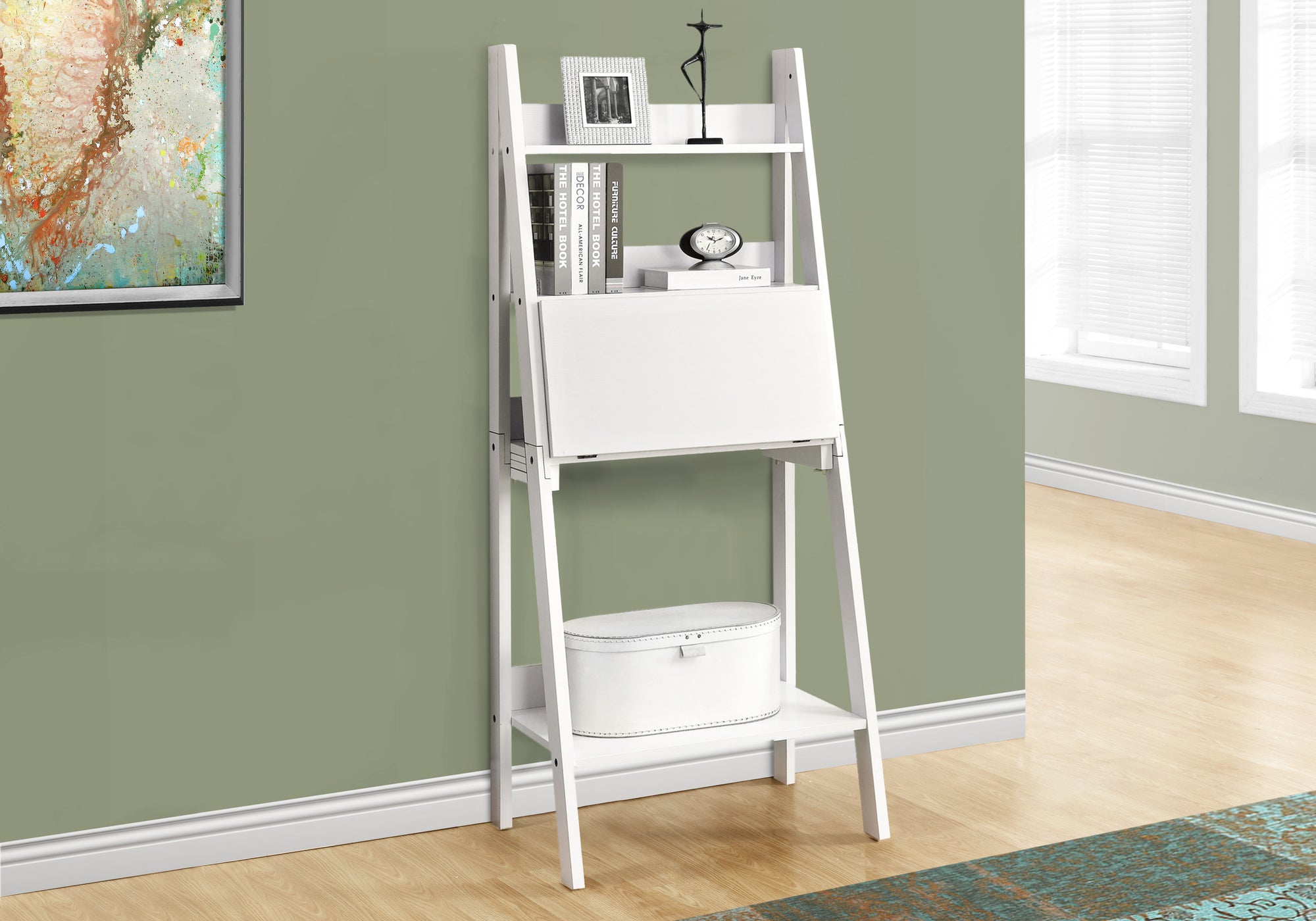 BUREAU D'ORDINATEUR - 61"H / STYLE ÉCHELLE BLANCHE 