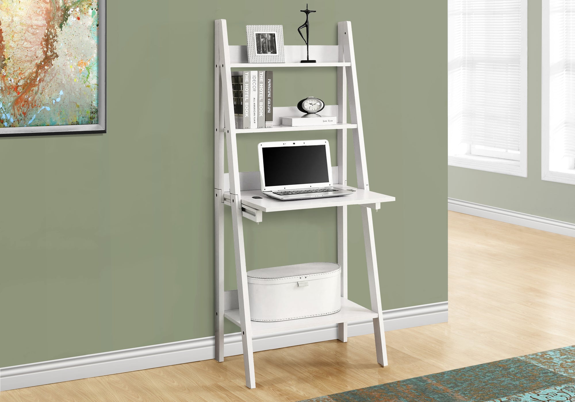 BUREAU D'ORDINATEUR - 61"H / STYLE ÉCHELLE BLANCHE 