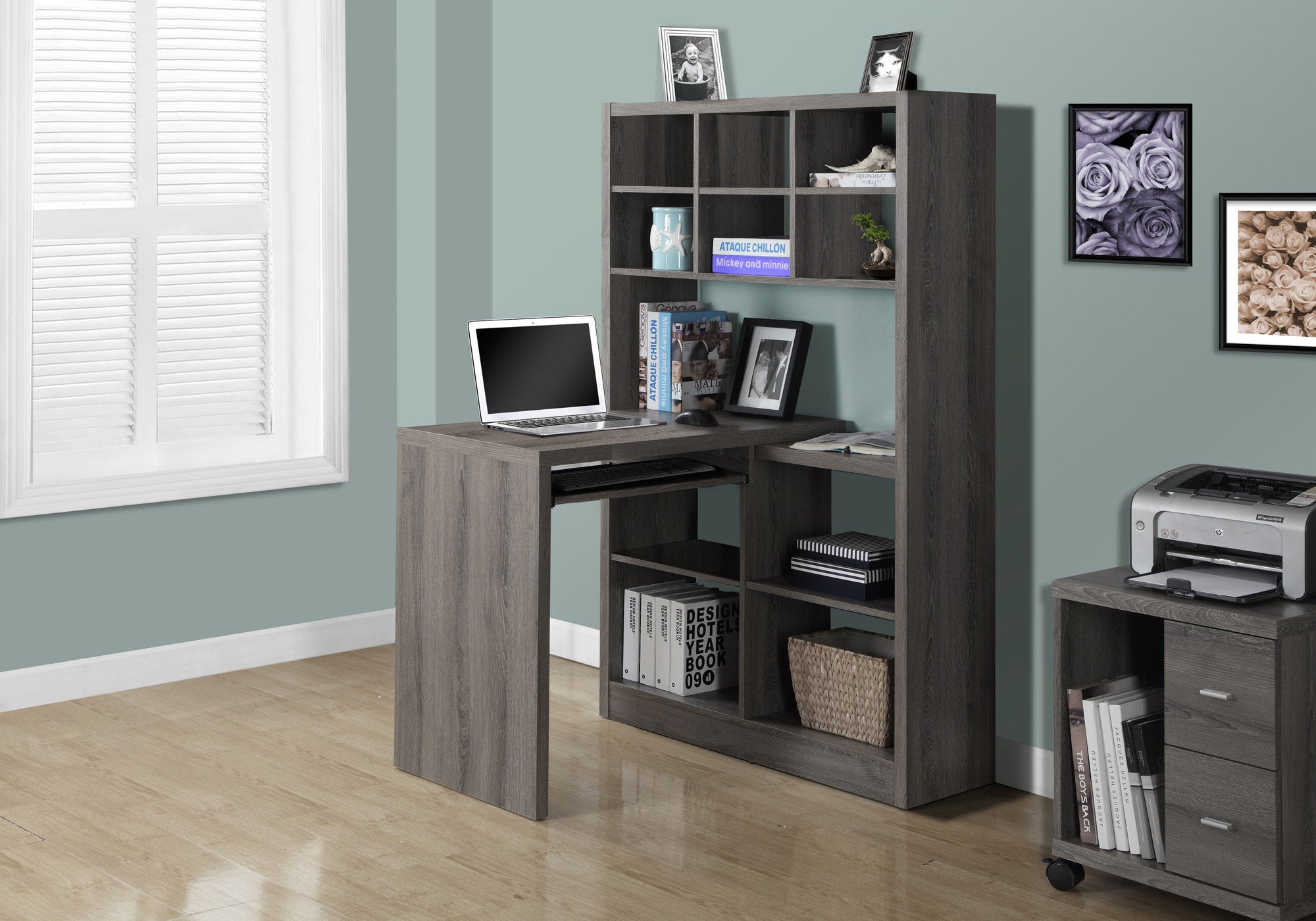BUREAU D'ORDINATEUR - COIN DROIT OU GAUCHE TAUPE FONCÉ 