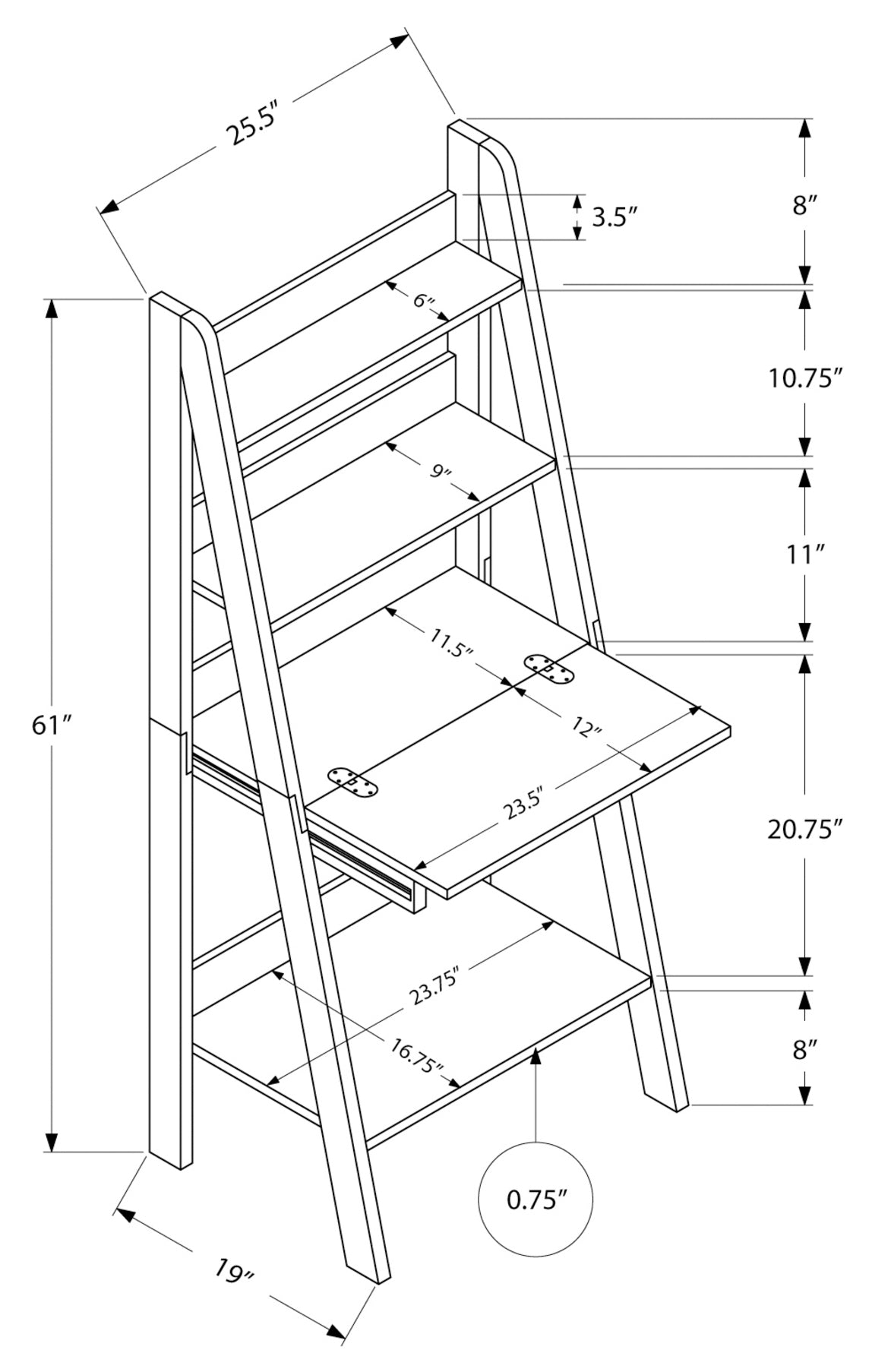 BUREAU D'ORDINATEUR - 61"H / STYLE ÉCHELLE ESPRESSO 