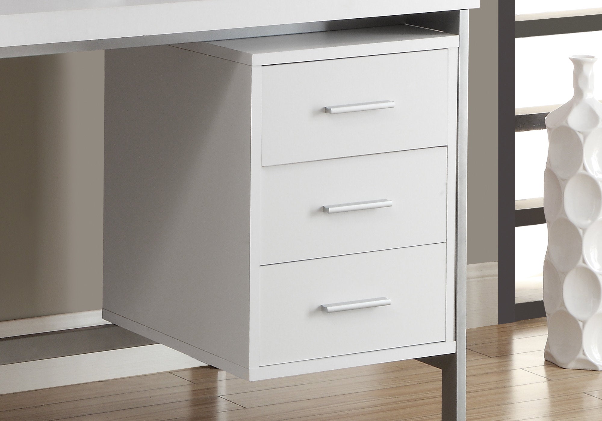 BUREAU D'ORDINATEUR - 60"L / BLANC / METAL ARGENT 