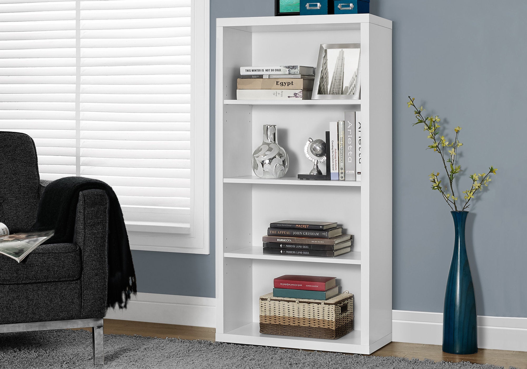 BIBLIOTHEQUE - 48"H / BLANCHE AVEC TABLETTES AJUSTABLES