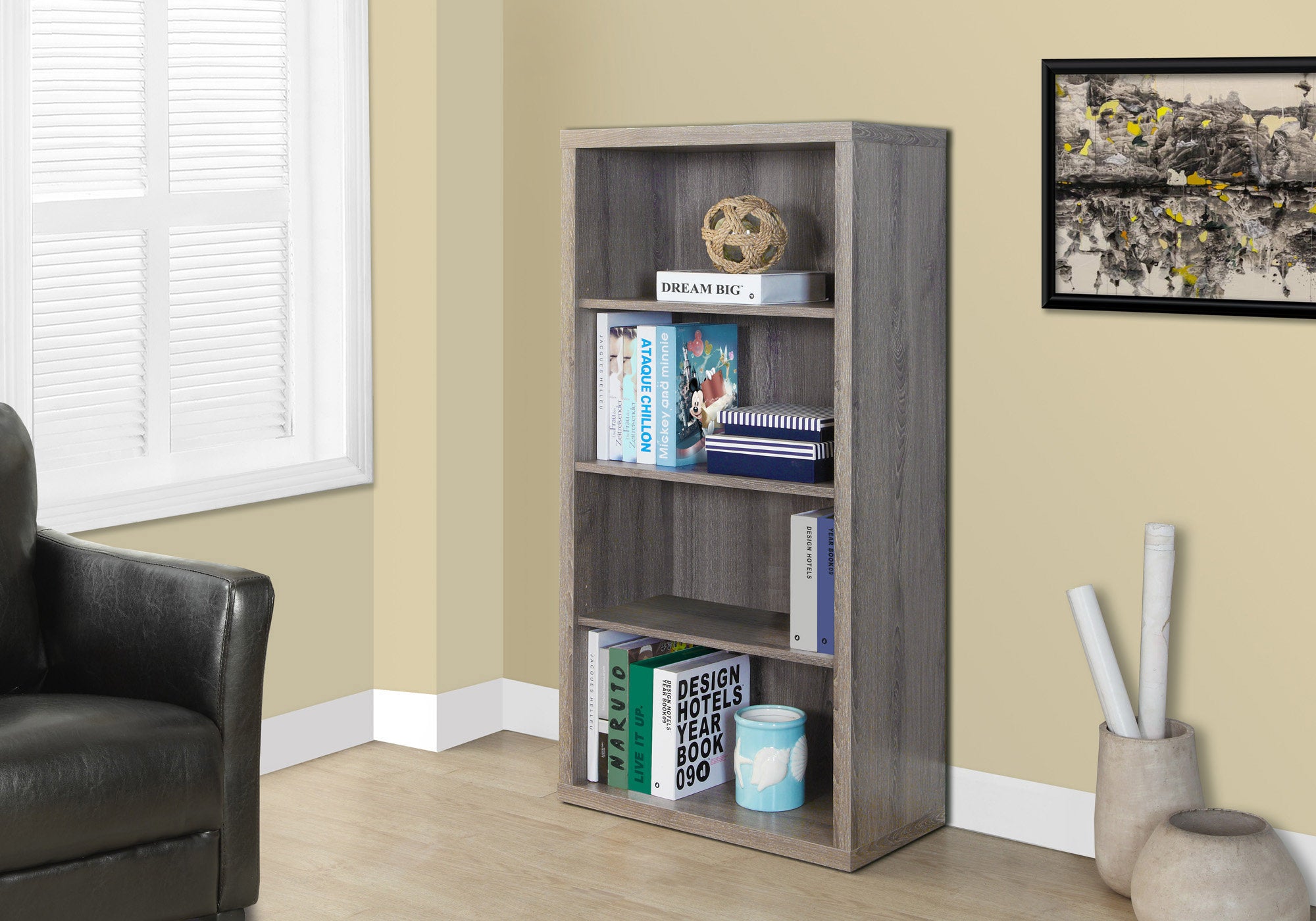BIBLIOTHEQUE - 48"H / TAUPE FONCE AVEC TABLETTES AJUSTABLES