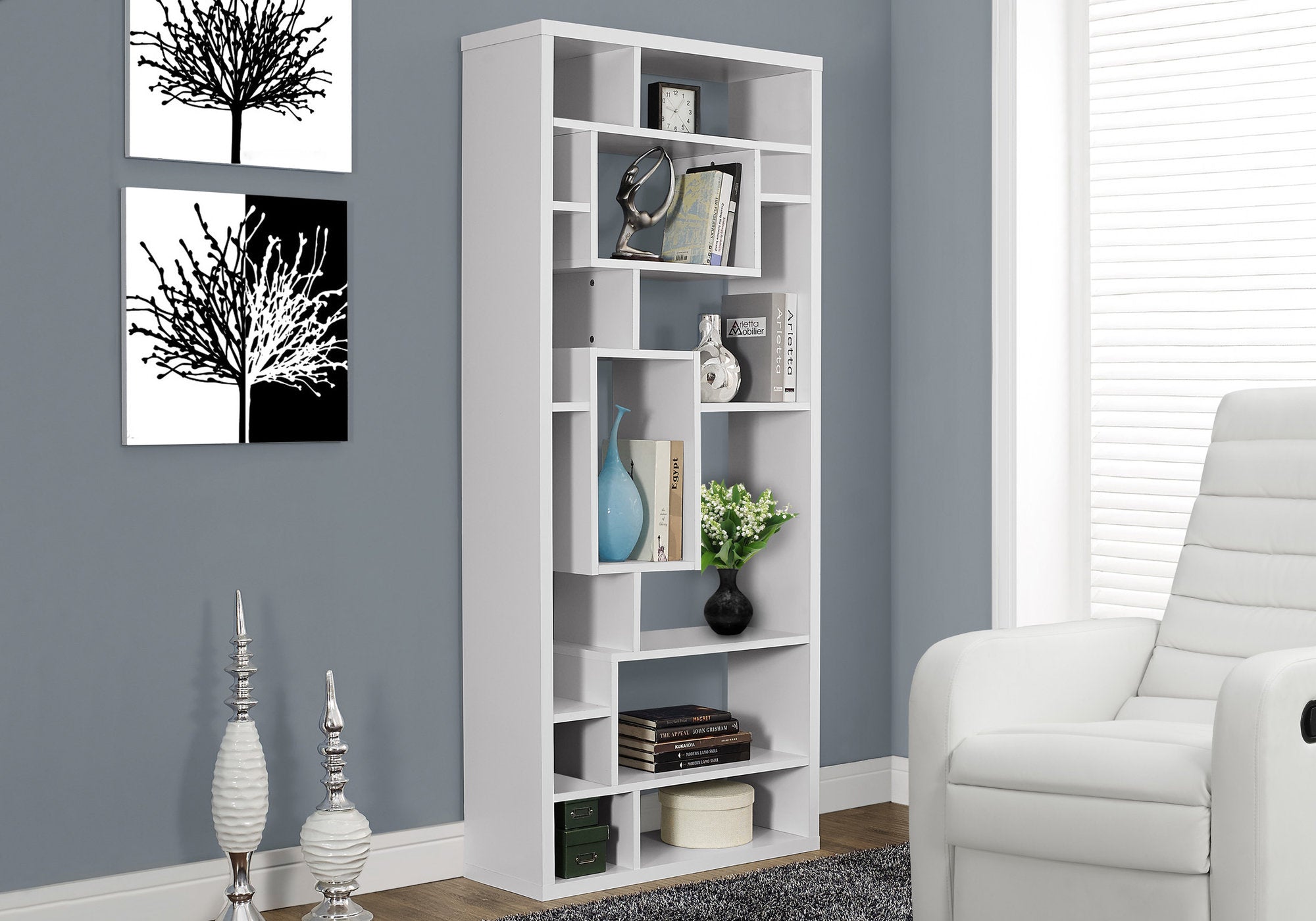 BIBLIOTHÈQUE - 72"H / BLANC 