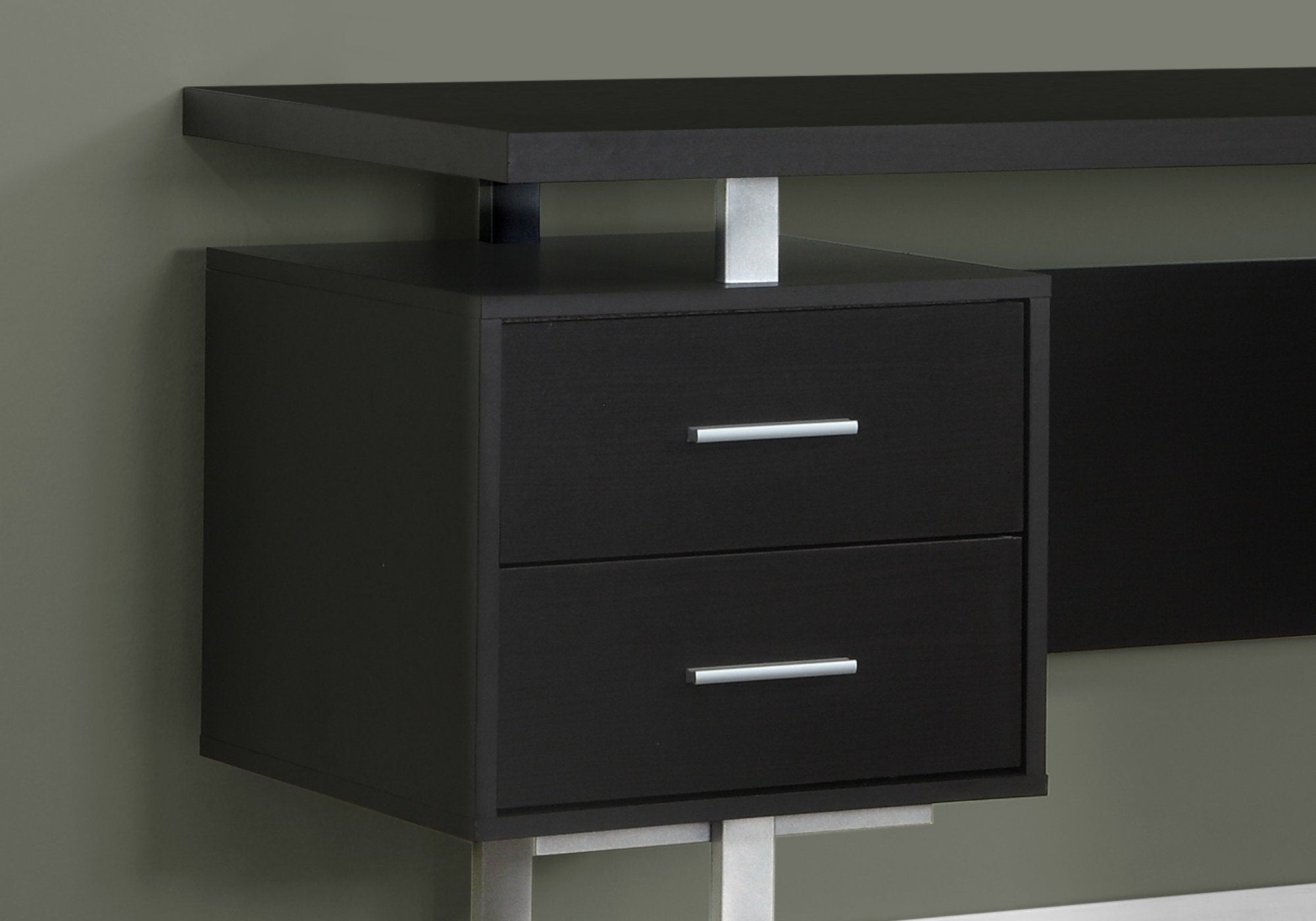 BUREAU D'ORDINATEUR - 60"L / ESPRESSO / METAL ARGENT 