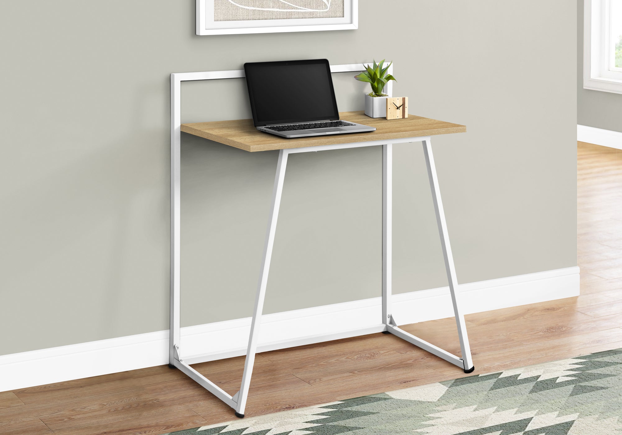 BUREAU D'ORDINATEUR - 30"L / NATUREL JUVÉNILE / MÉTAL BLANC 