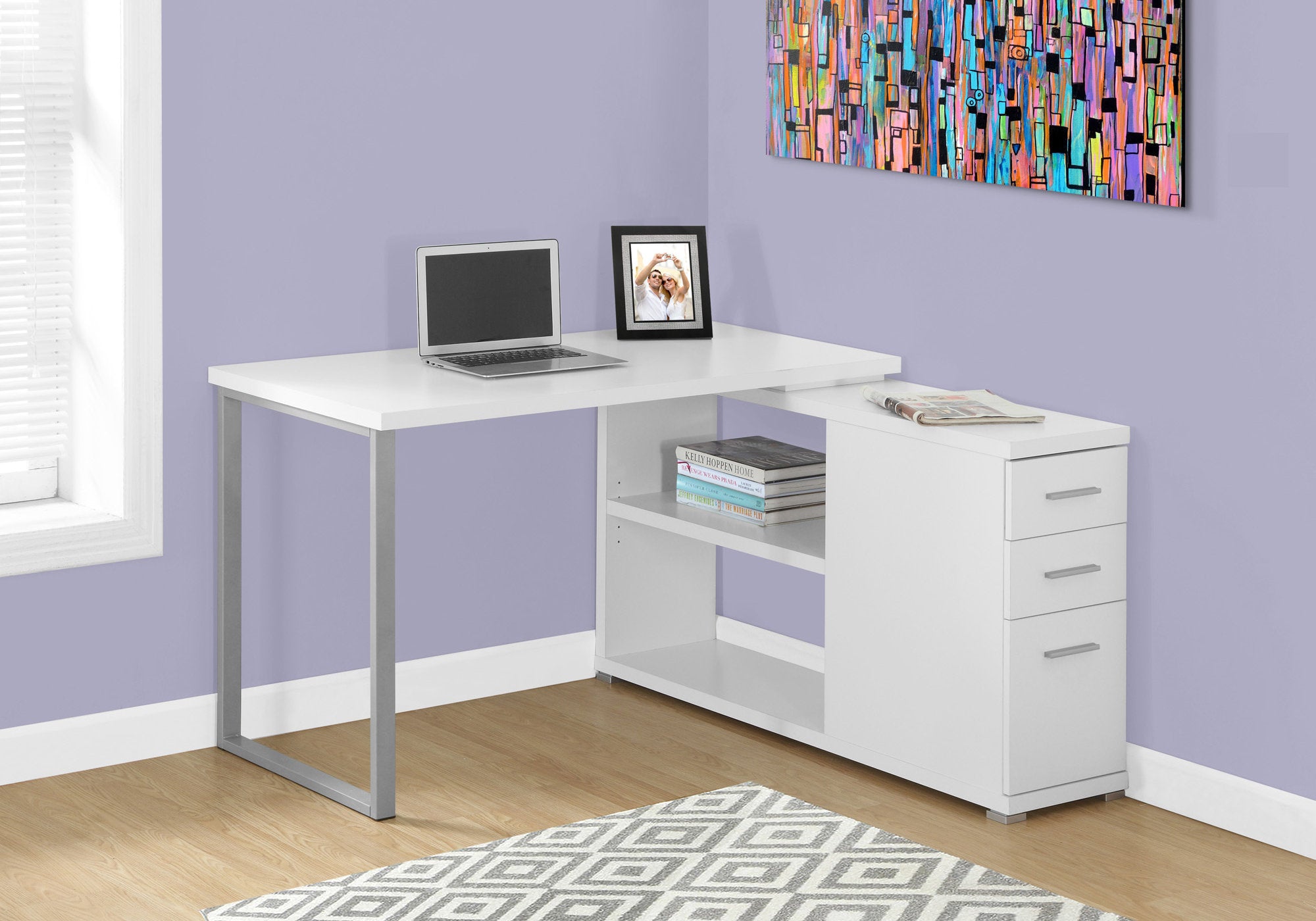 BUREAU D'ORDINATEUR - COIN TAUPE FONCÉ AVEC VERRE TREMPÉ 