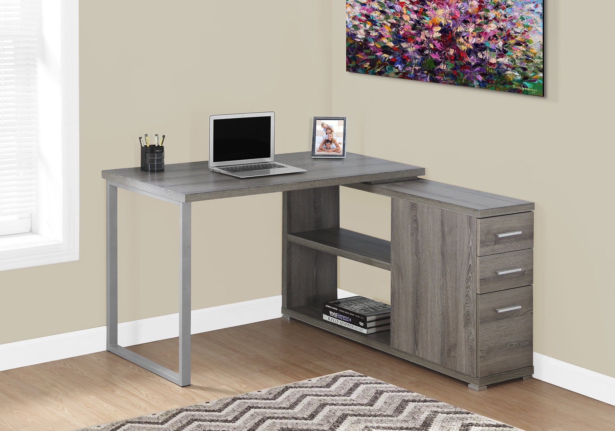 BUREAU D'ORDINATEUR - COIN DROIT OU GAUCHE TAUPE FONCÉ 