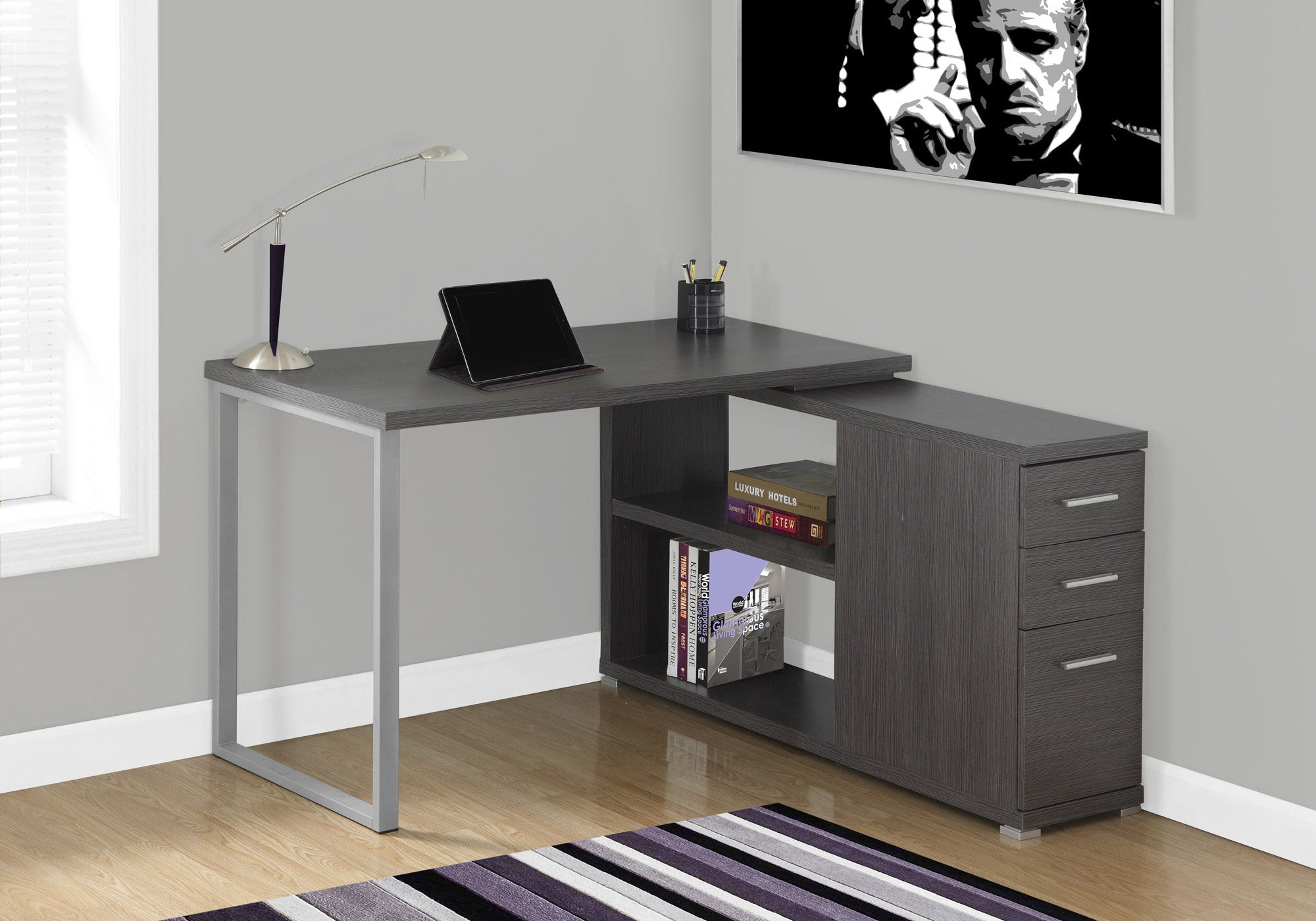 BUREAU D'ORDINATEUR - COIN GAUCHE OU DROIT GRIS 
