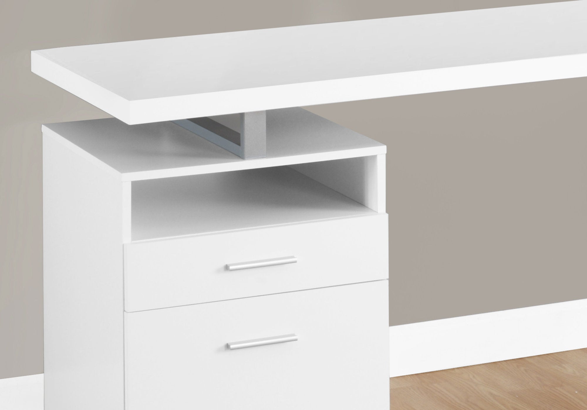 BUREAU D'ORDINATEUR - 60"L / BLANC / METAL ARGENT 