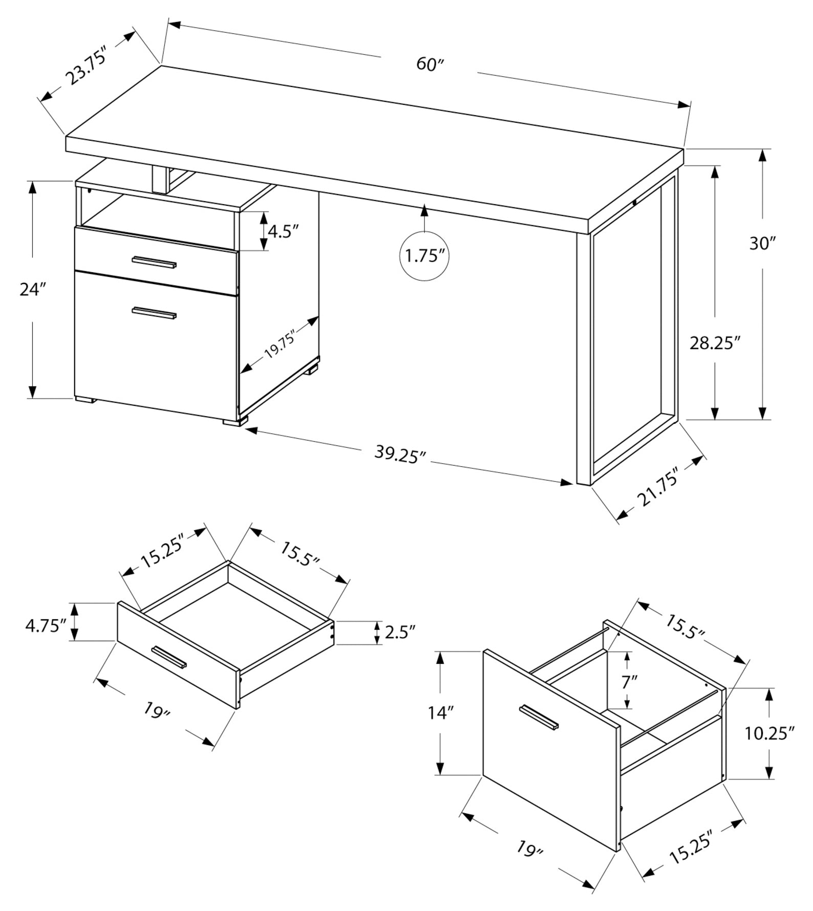 BUREAU D'ORDINATEUR - 60"L / TAUPE FONCE / METAL ARGENT 