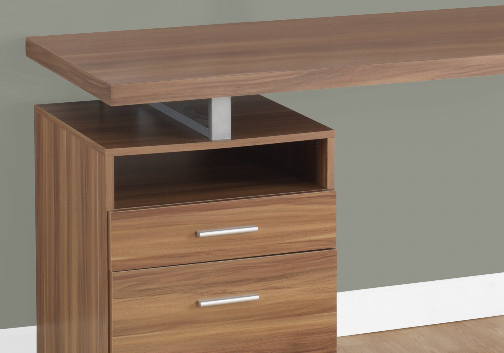 BUREAU D'ORDINATEUR - 60"L / NOYER / METAL ARGENT 