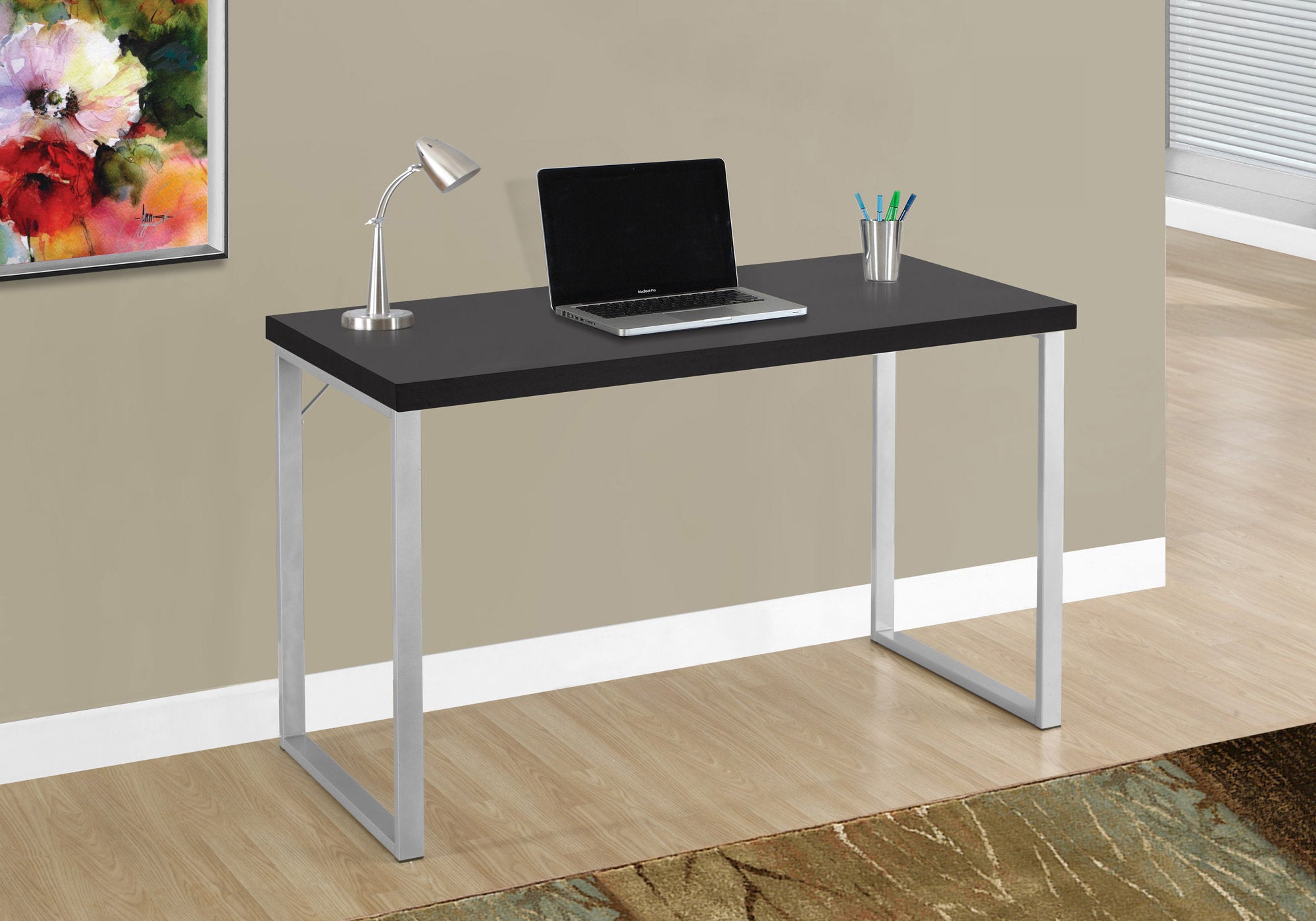 BUREAU D'ORDINATEUR - 48"L / ESPRESSO / METAL ARGENT 
