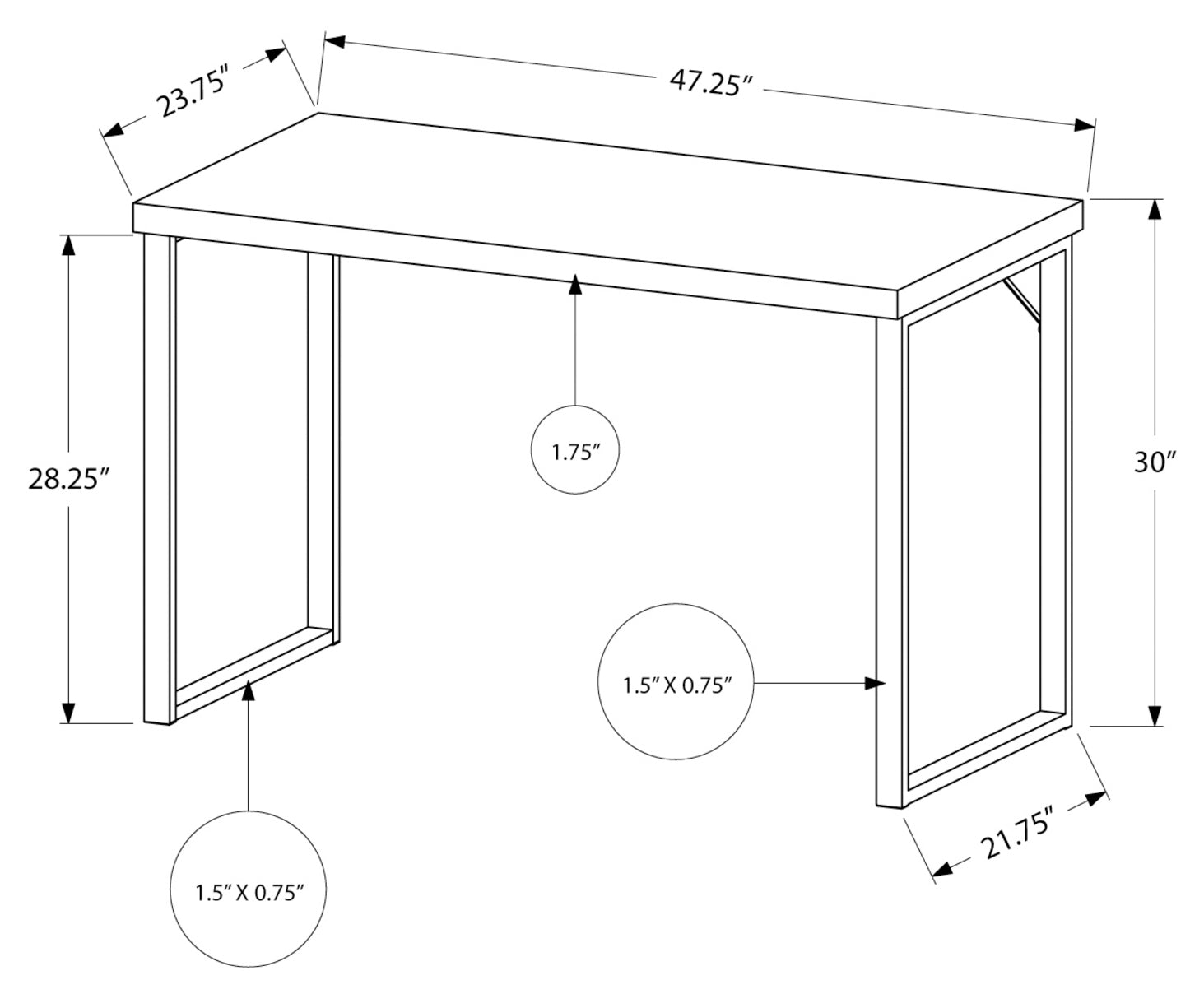 BUREAU D'ORDINATEUR - 48"L / TAUPE FONCE / METAL ARGENT 
