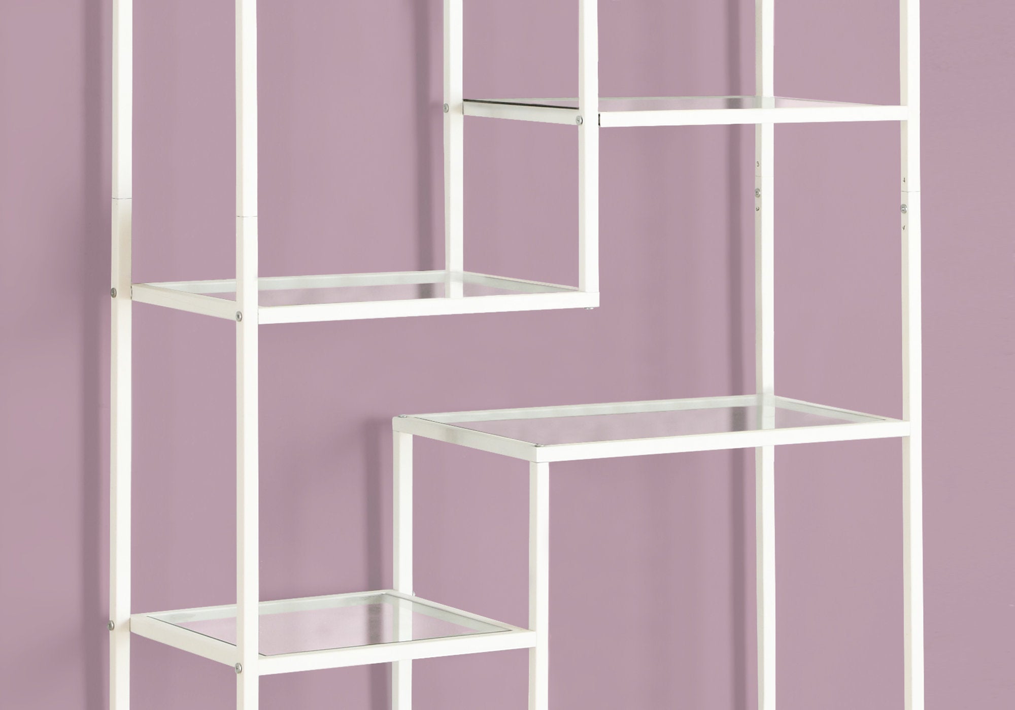 BIBLIOTHÈQUE - 72"H / MÉTAL BLANC AVEC VERRE TREMPÉ 