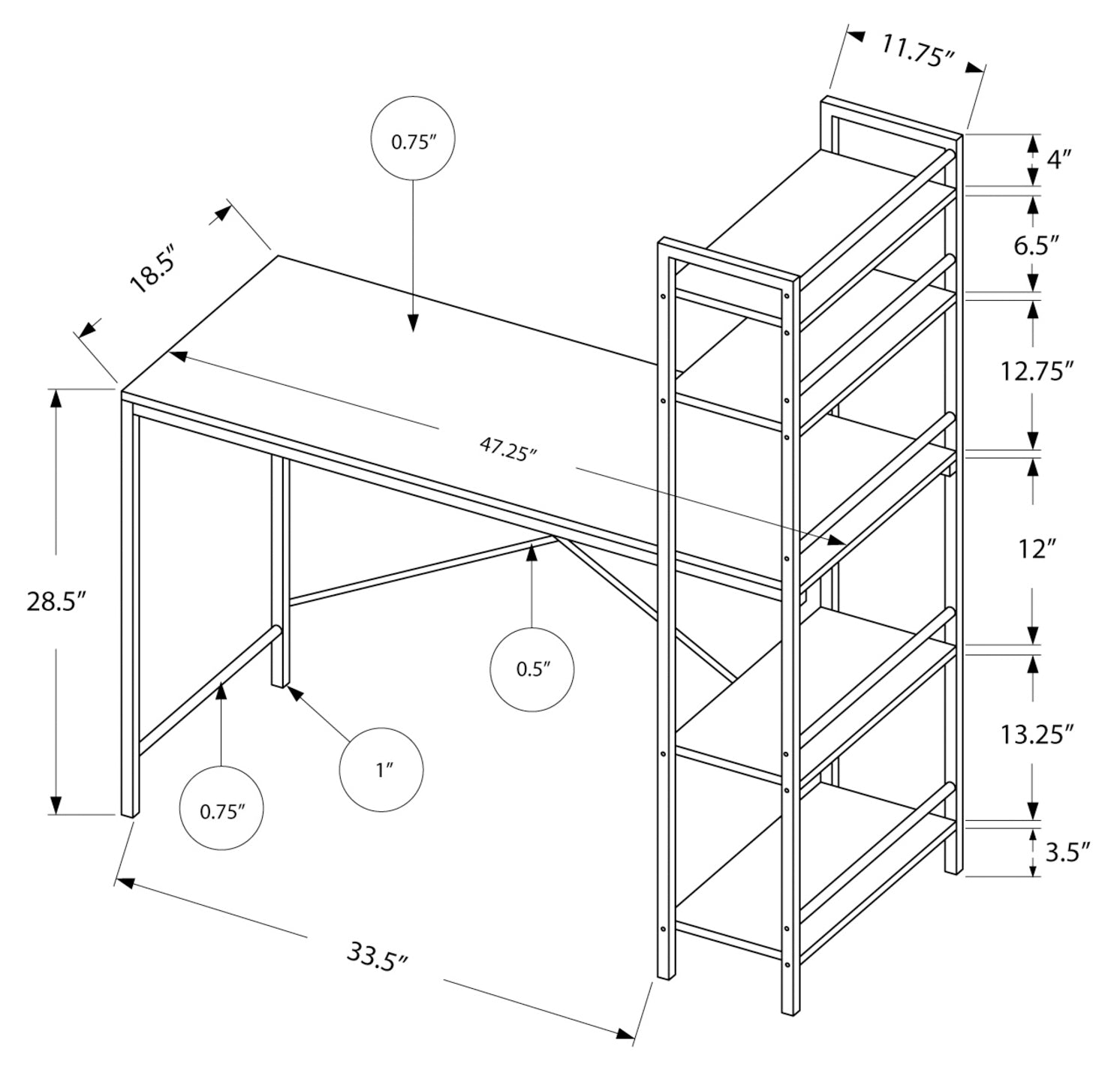 BUREAU D'ORDINATEUR - 48"L / DESSUS BLANC / MÉTAL BLANC 