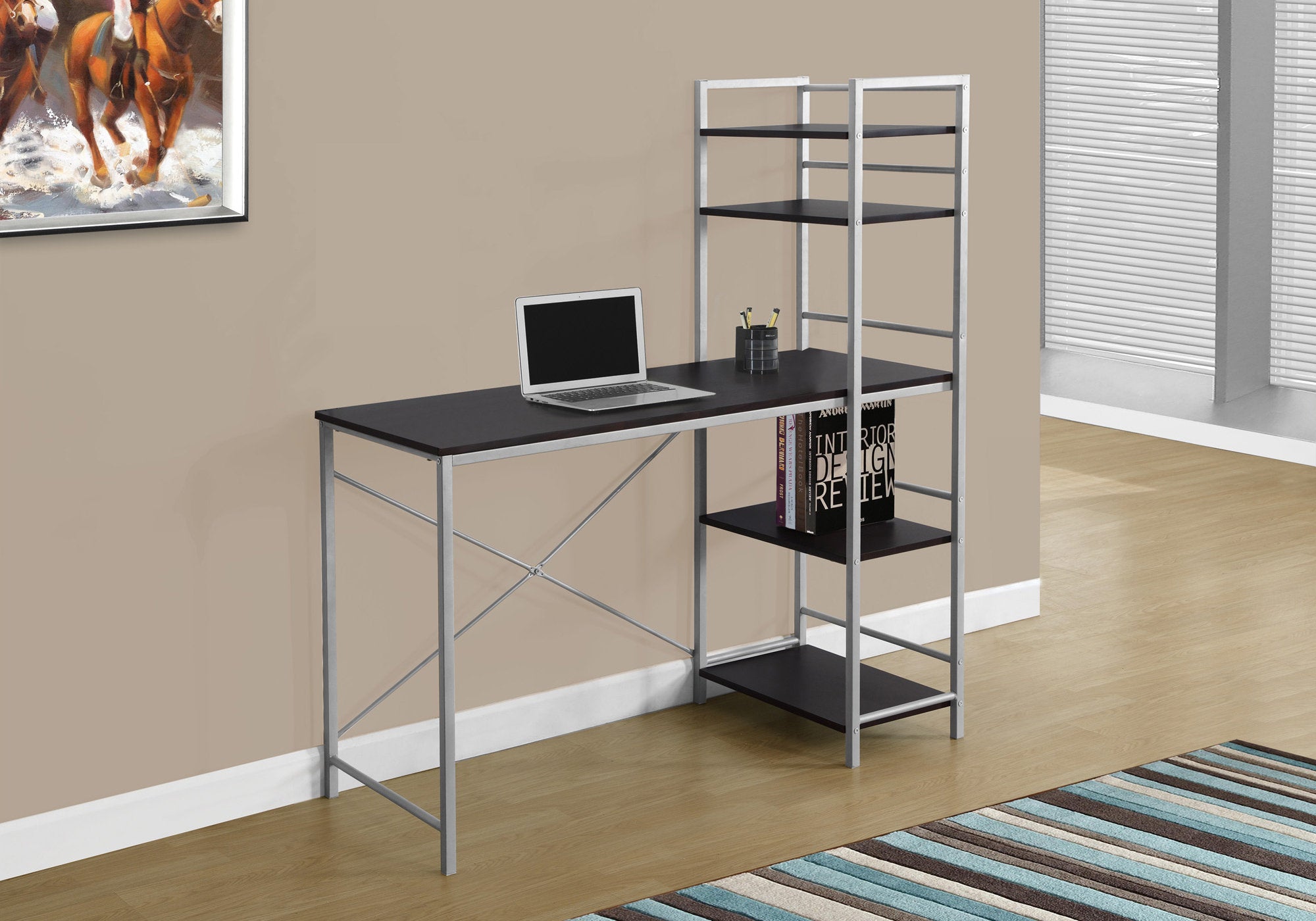 BUREAU D'ORDINATEUR - 48"L / DESSUS ESPRESSO / METAL ARGENT 