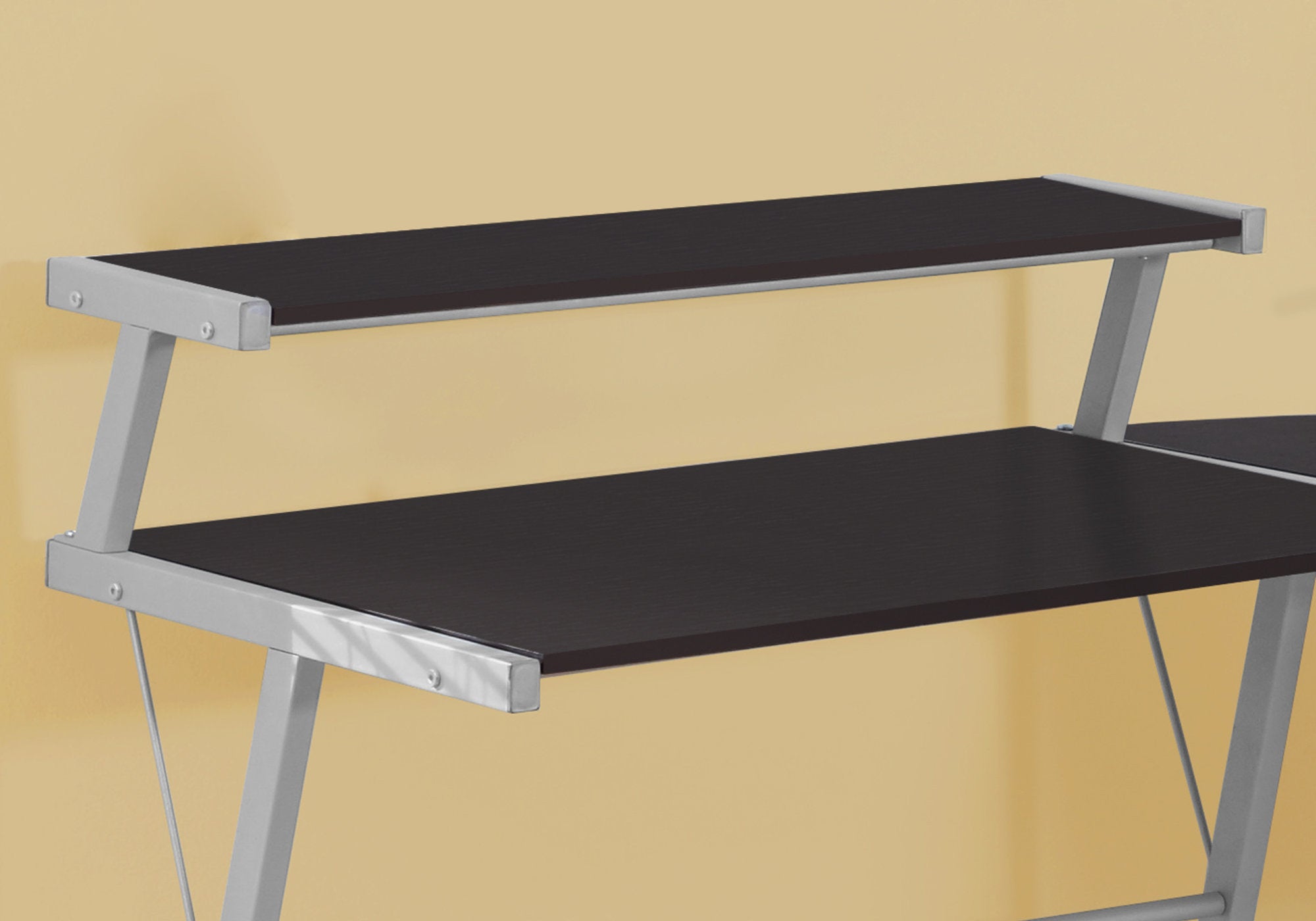 BUREAU D'ORDINATEUR - DESSUS ESPRESSO / MÉTAL ARGENT 