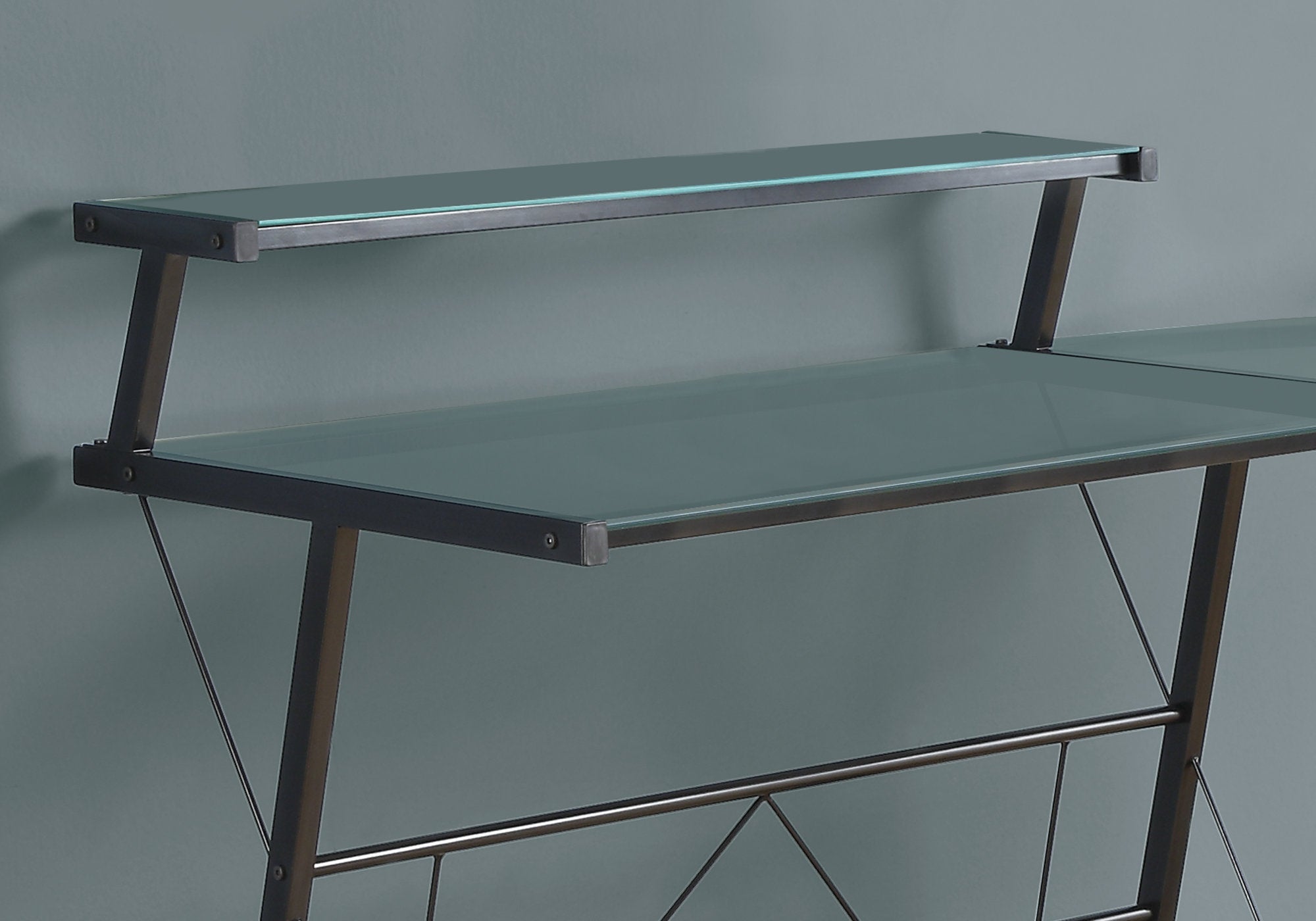 BUREAU D'ORDINATEUR - COIN EN MÉTAL NOIR AVEC VERRE TREMPÉ 