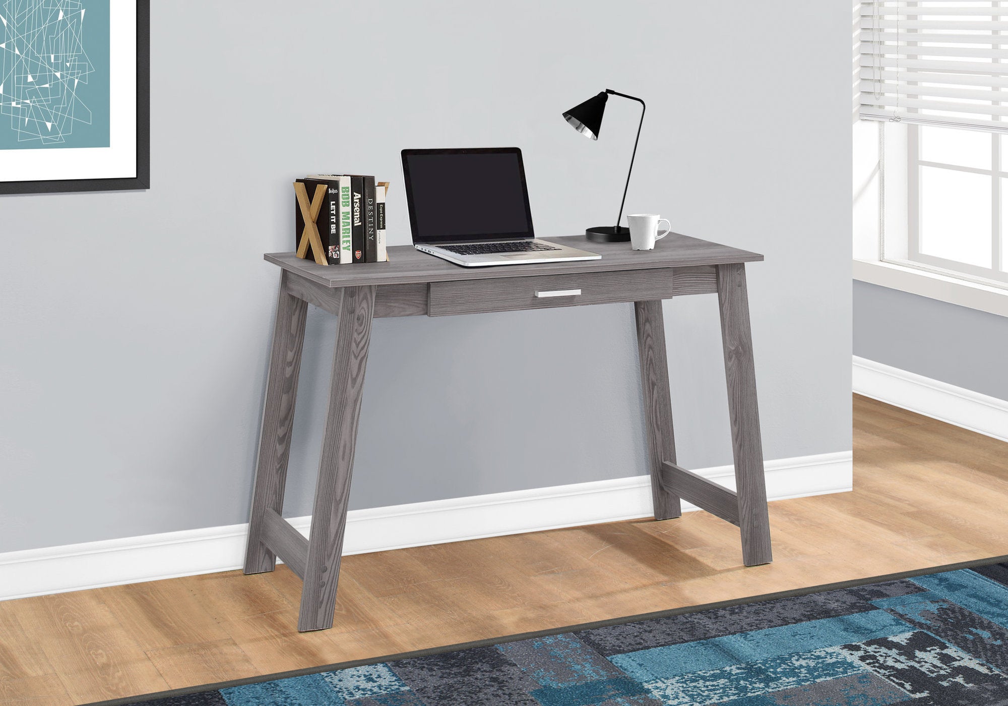 BUREAU D'ORDINATEUR - 42"L / GRIS AVEC TIROIR DE RANGEMENT 