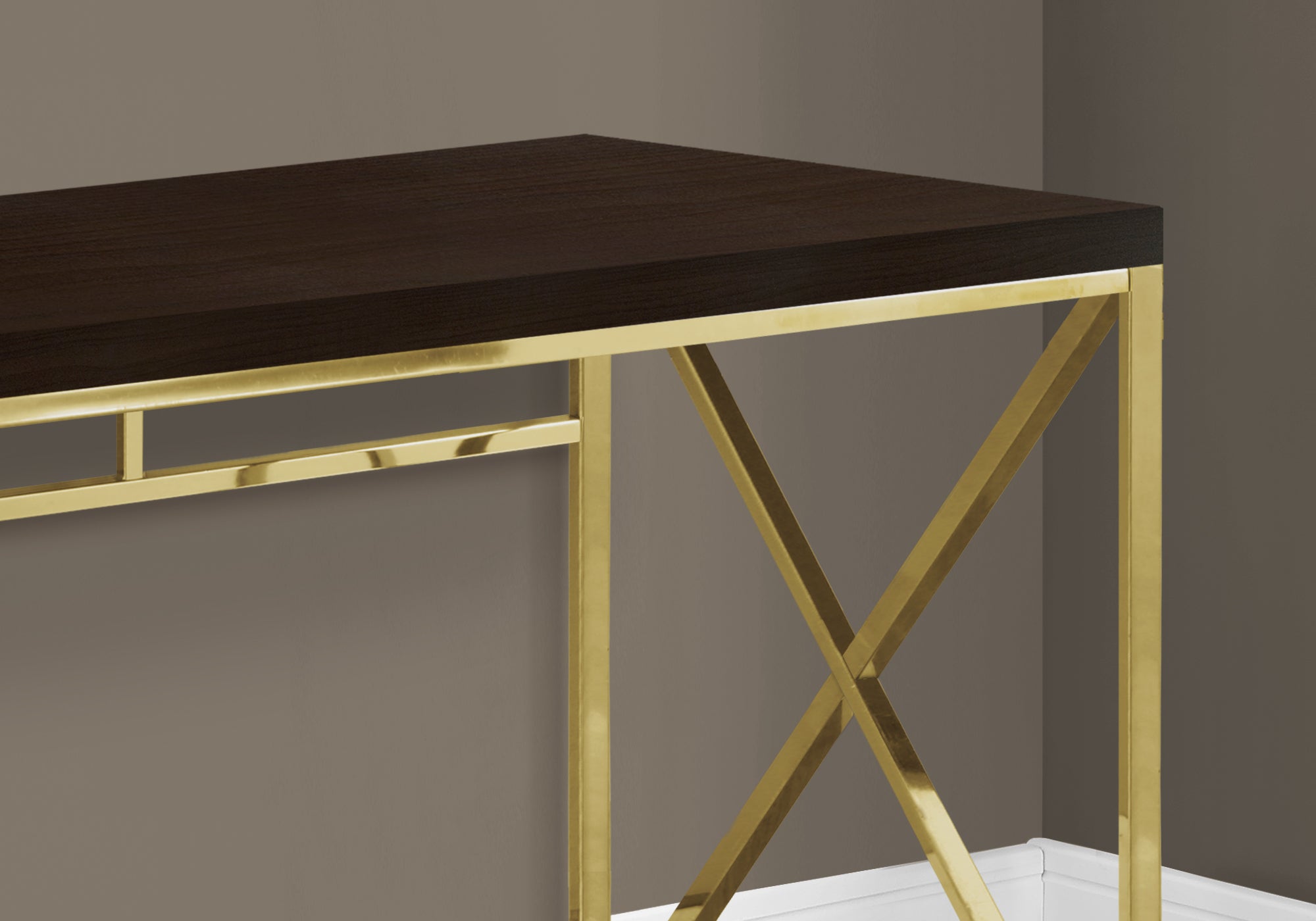 BUREAU D'ORDINATEUR - 48"L / ESPRESSO / MÉTAL DORÉ 