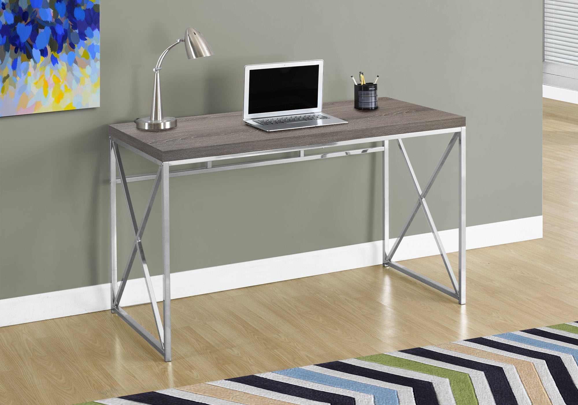 BUREAU D'ORDINATEUR - 48"L / TAUPE FONCE / METAL CHROME 