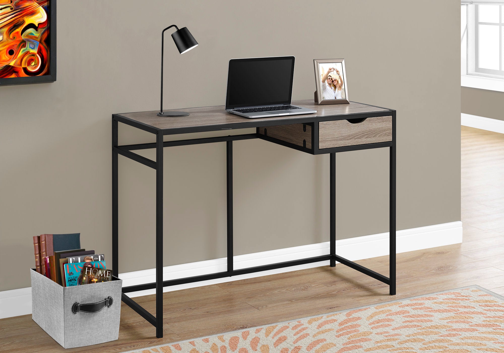BUREAU D'ORDINATEUR - 42"L / TAUPE FONCE / METAL NOIR 
