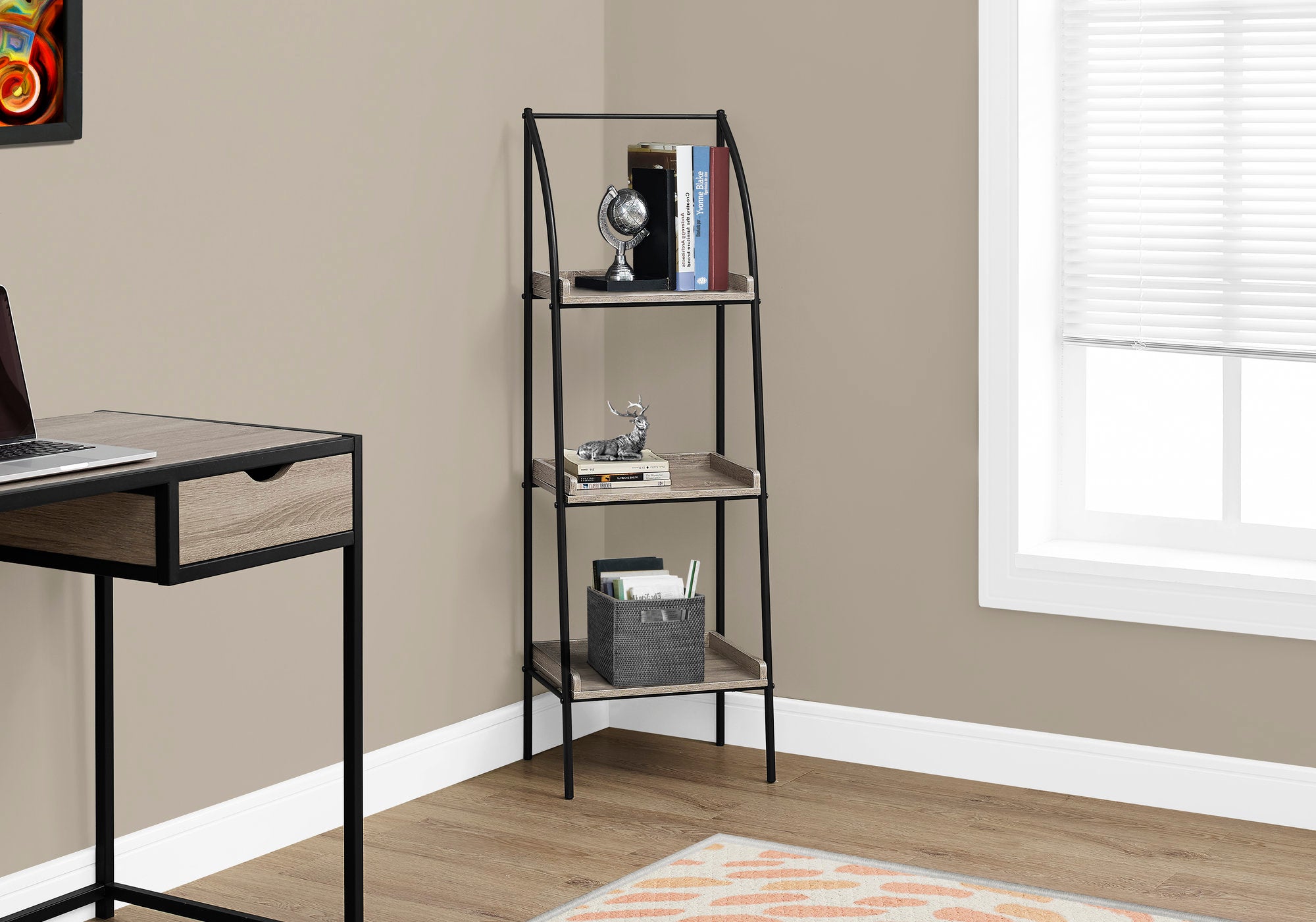 BIBLIOTHEQUE - 48"H / TAUPE FONCE / METAL NOIR