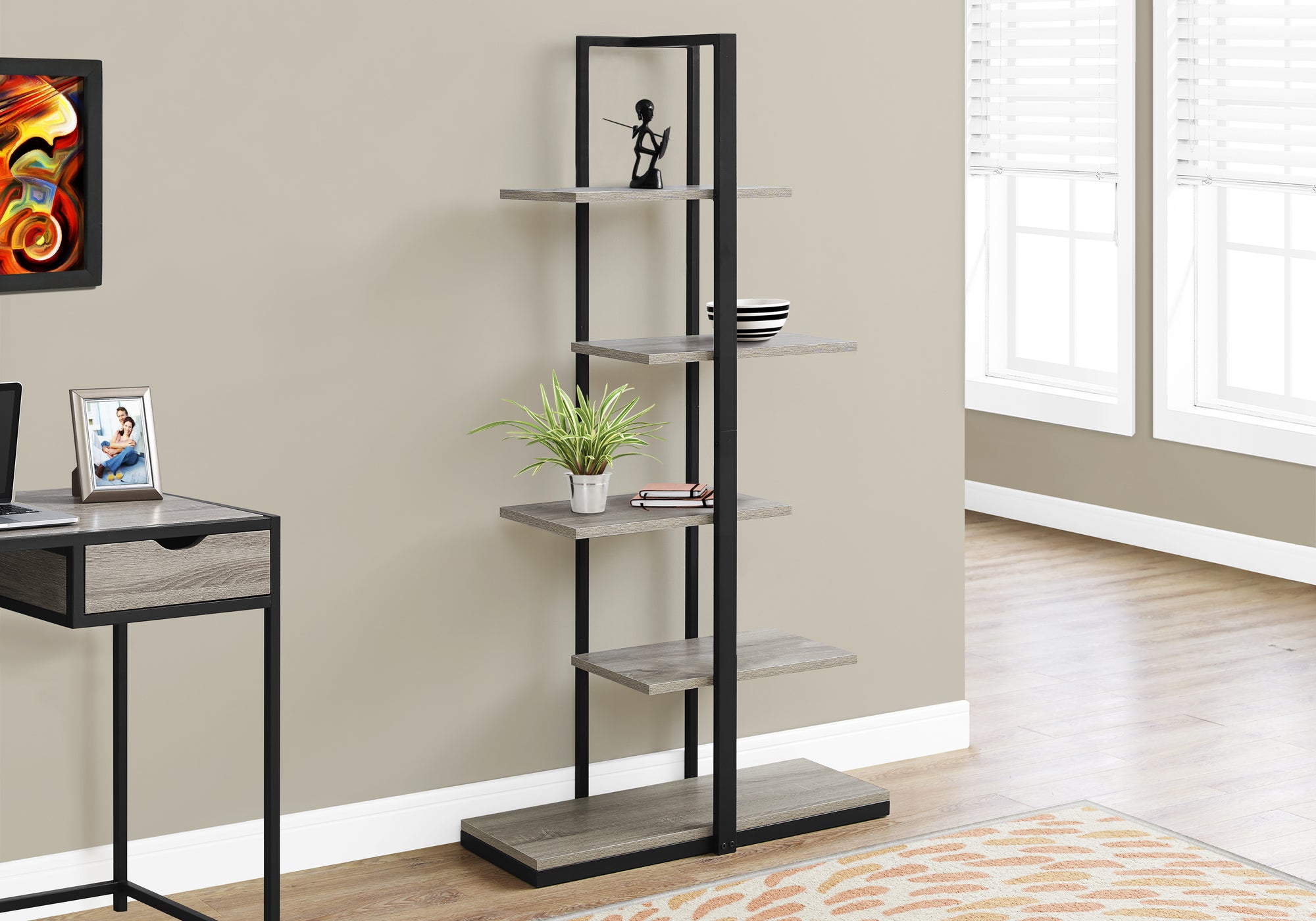 BIBLIOTHEQUE - 60"H / TAUPE FONCE / METAL NOIR