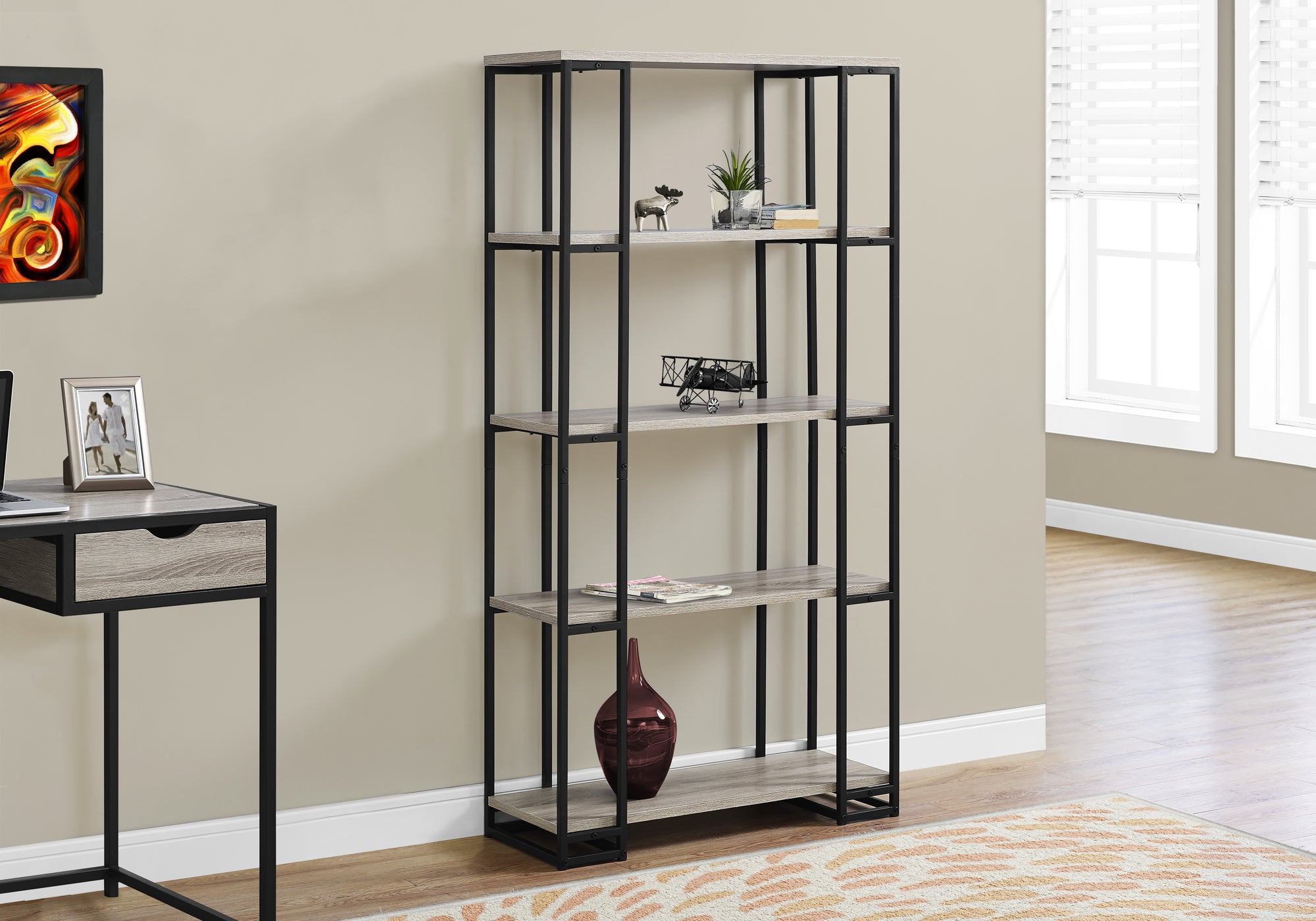 BIBLIOTHEQUE - 60"H / TAUPE FONCE / METAL NOIR