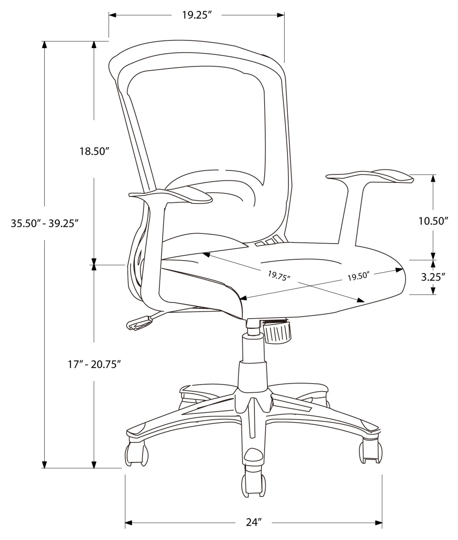 CHAISE DE BUREAU - SIMILICUIR NOIR / MULTIPOSITIONS 